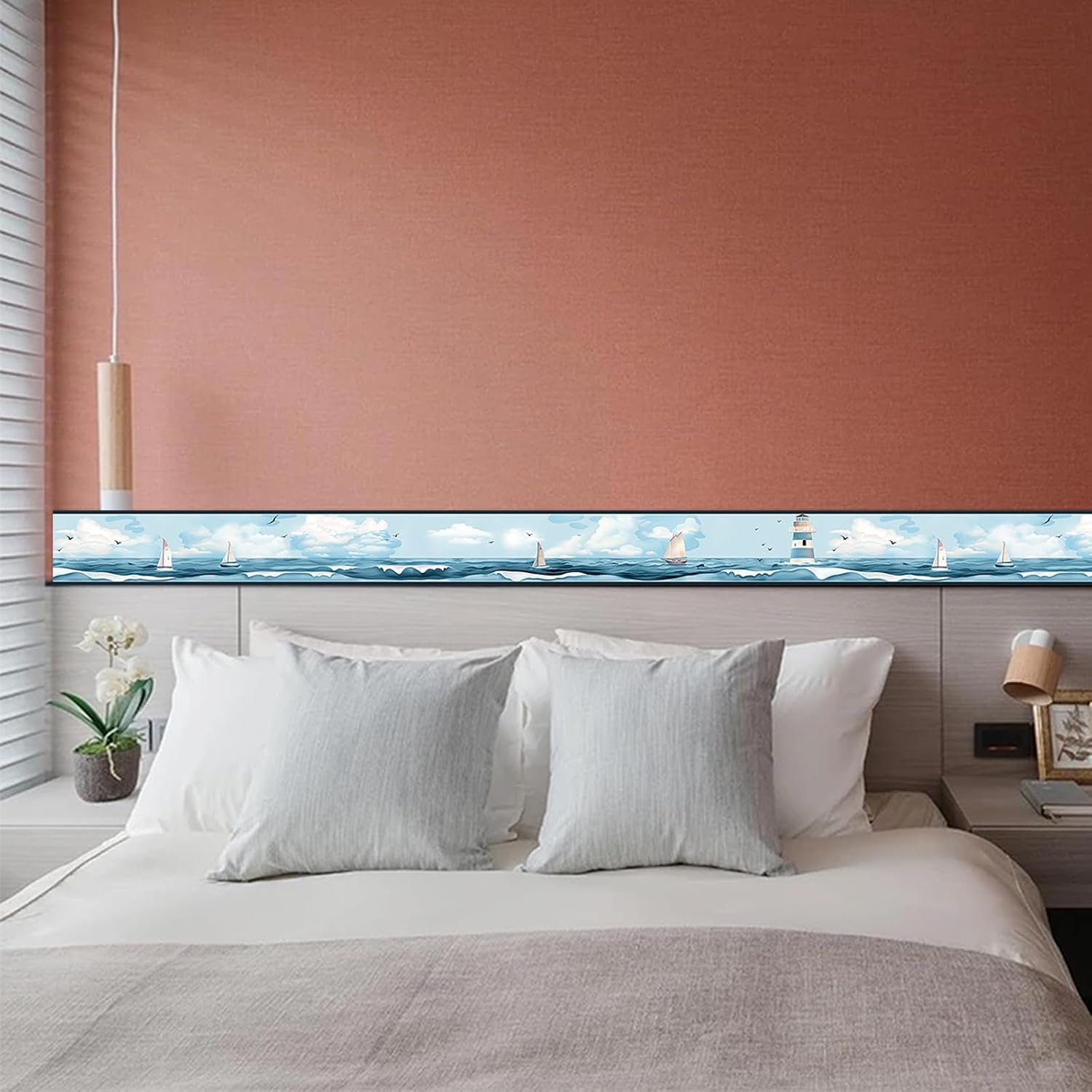 Wallpaper Border Peel and Stick Nautical Wall Trim Self Adhesive Lighthouse Sailboat / Ocean Style