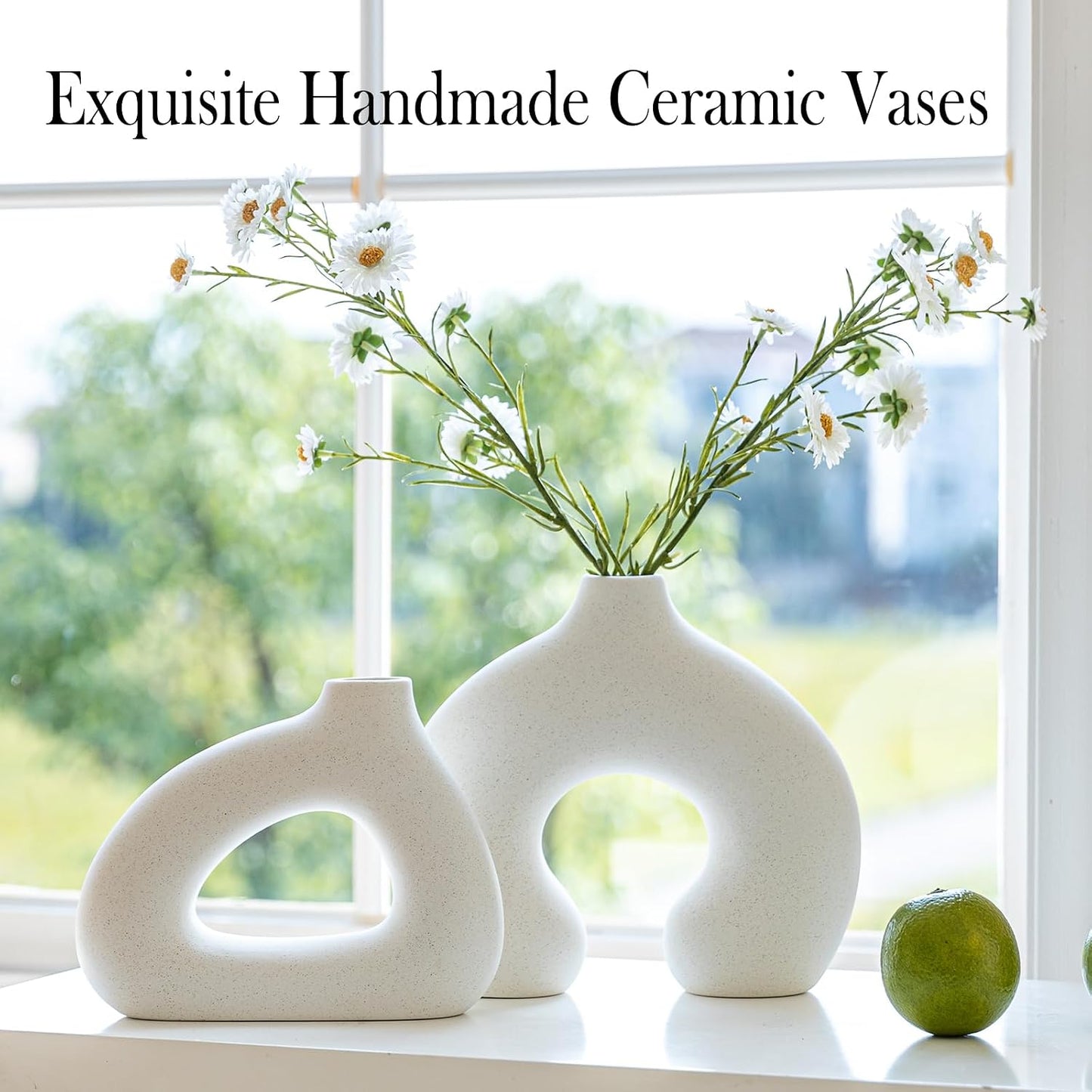 Ceramic Vase for Modern Home Decor / New Dount Vase / White / Set of 2