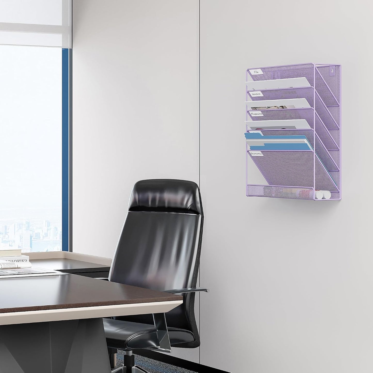 EasyPAG 5 Tier Wall File Holder, Mesh Hanging Folder Organizer with Classify Label, Versatile Desk File Holder