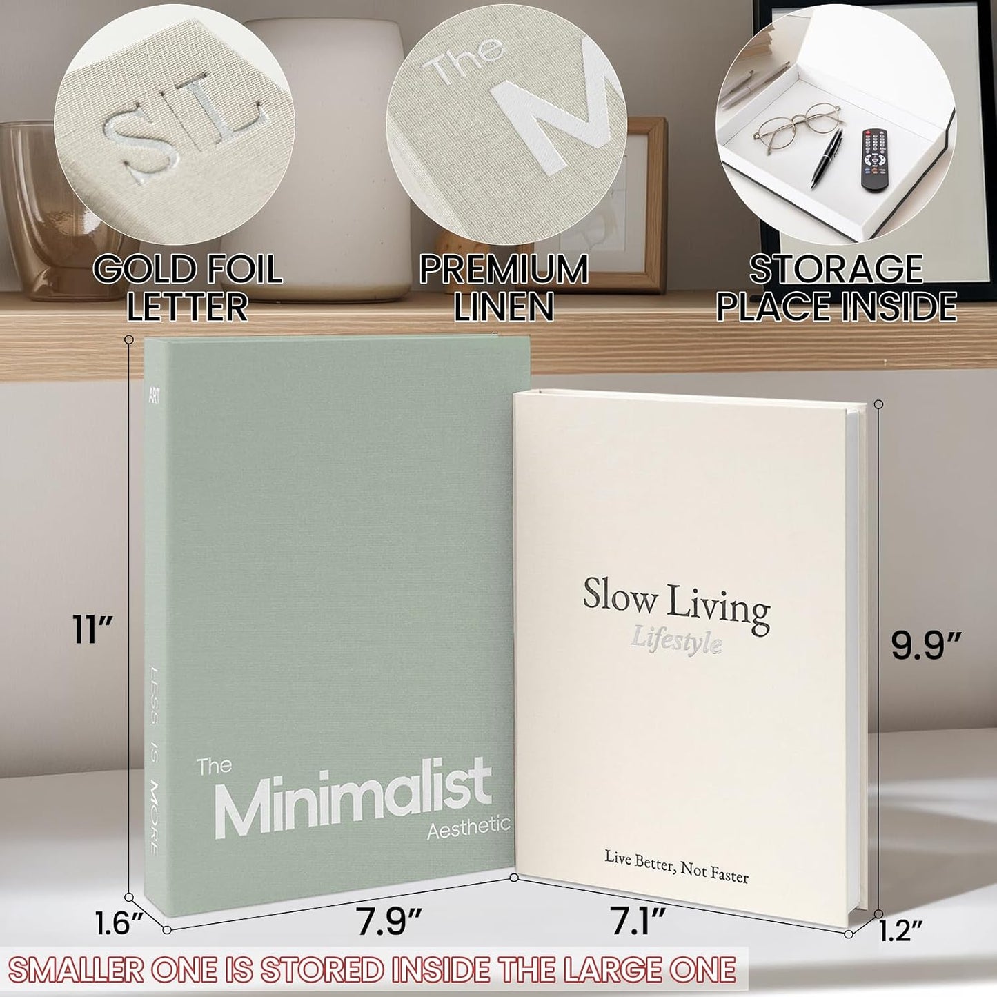 Minimalist Decorative Books / Sage-white / Set of 2