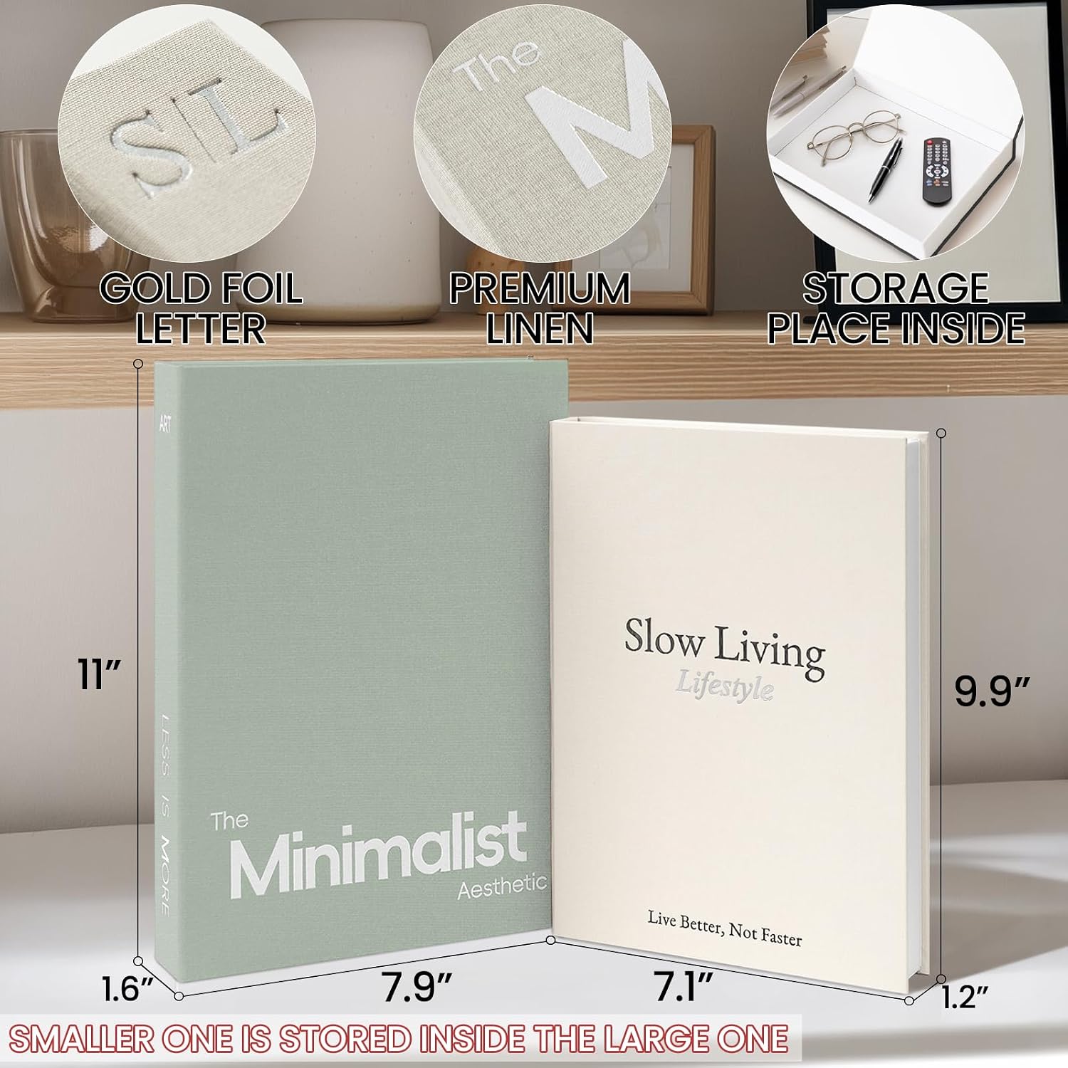 Minimalist Decorative Books / Sage-white / Set of 2