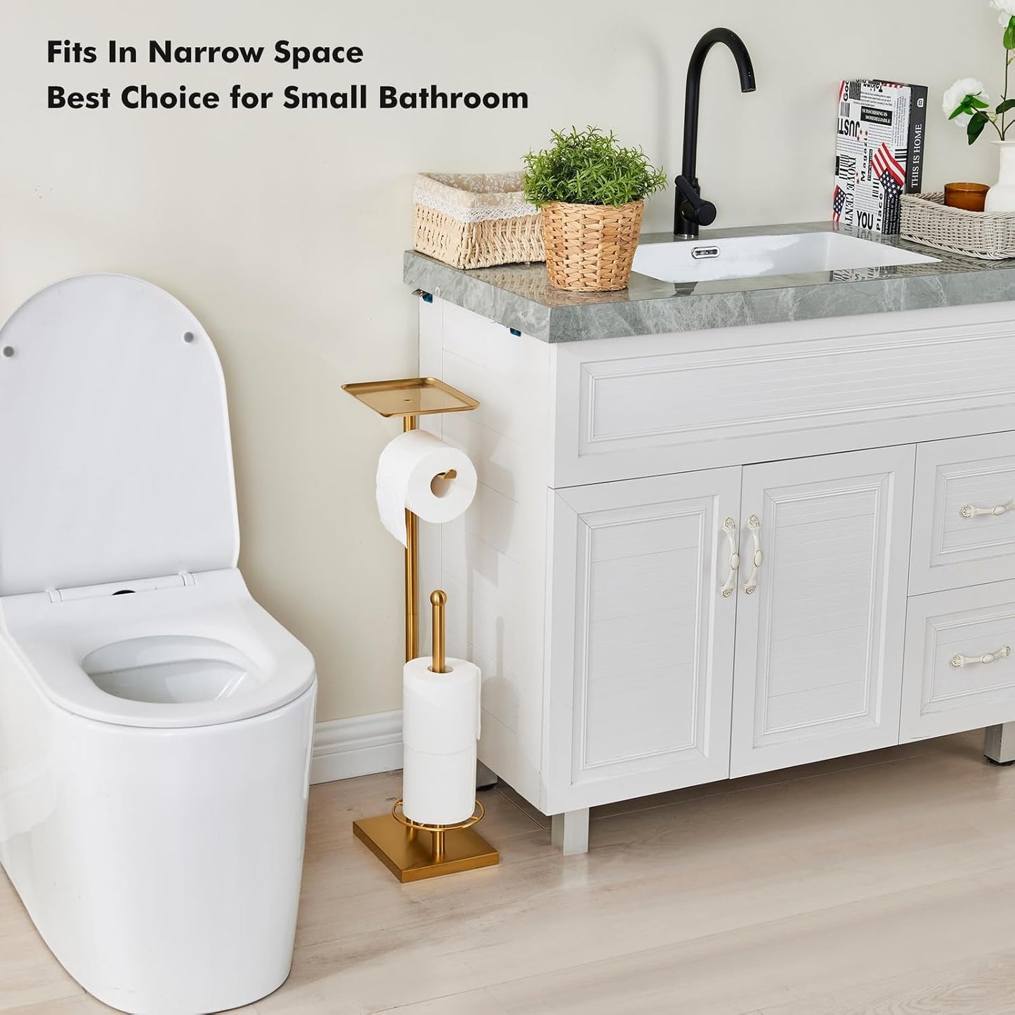 Toilet Paper Holder with Tray At the Top, Heavy-Weighted Base No Wobbly, Freestanding Toilet Paper Rolls Stand, Hold