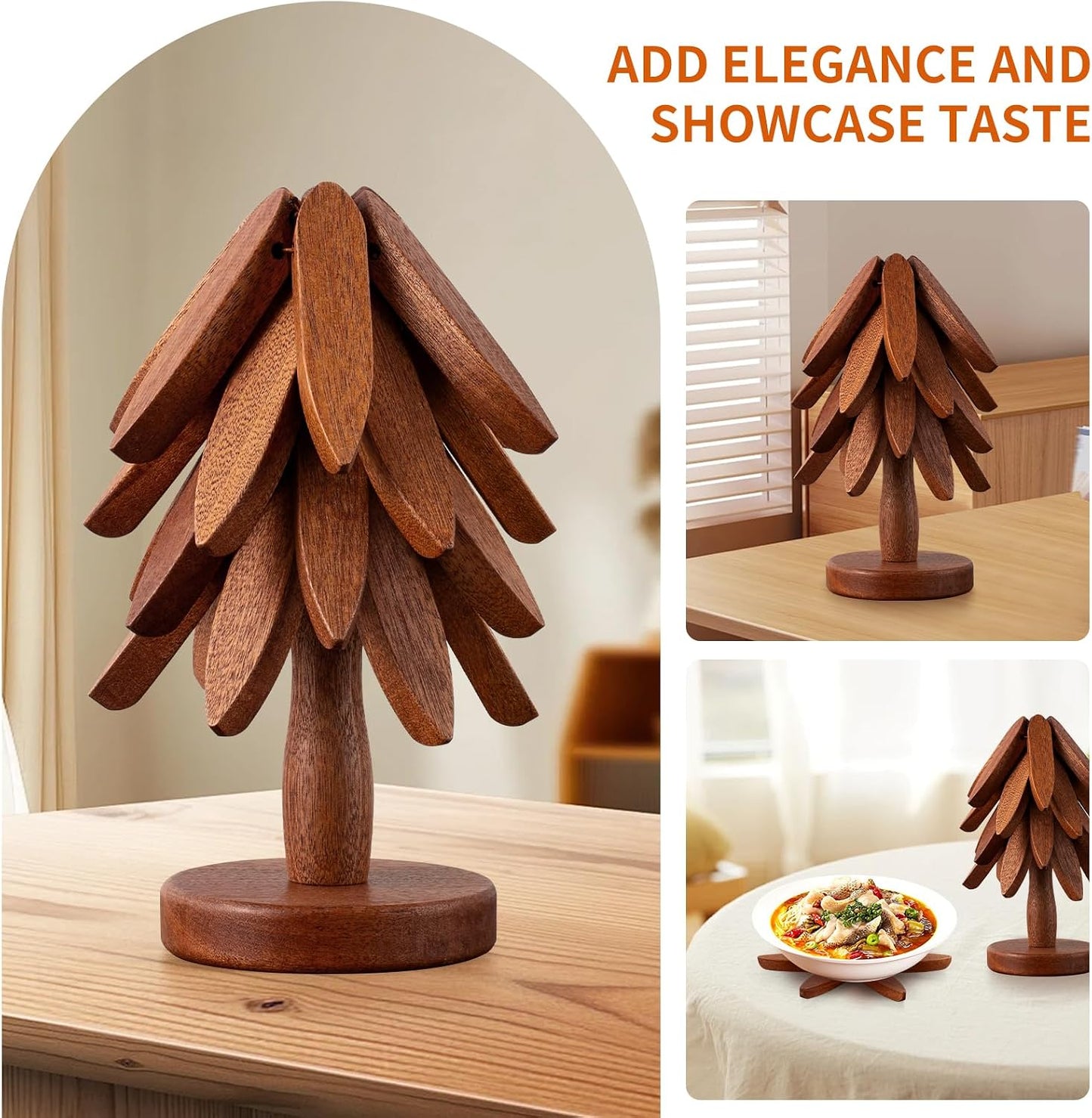 Vertdens Wooden Trivets for Hot Dishes, Hot Dish Coaster with Tree-Shaped Wood Collapsible Hot Pad Trivet Tree for