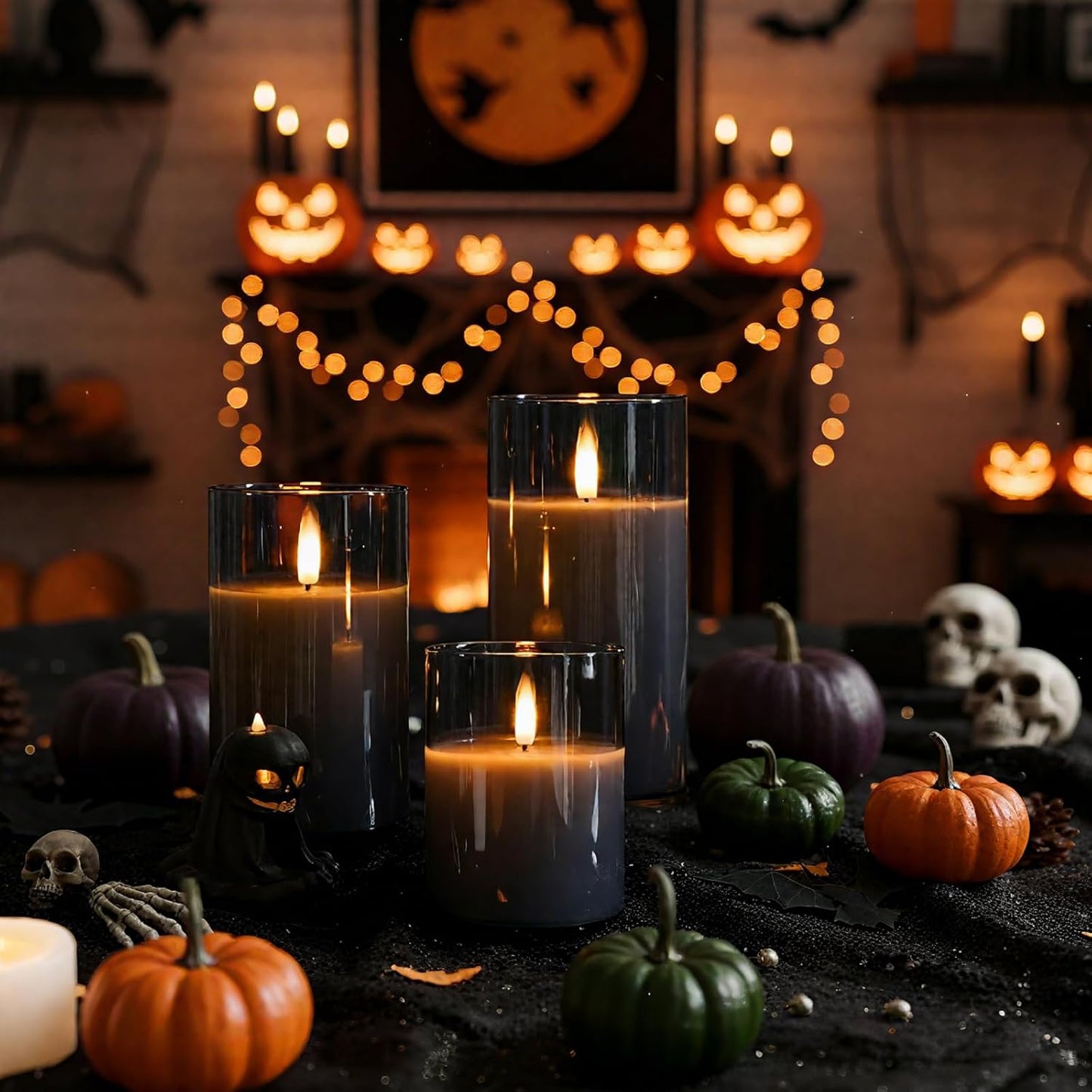 Homemory Grey Glass Flameless Candles, Real Wax, Remote Timer, 3 Pack | D3"xH4"5"6", battery operated flickering LED
