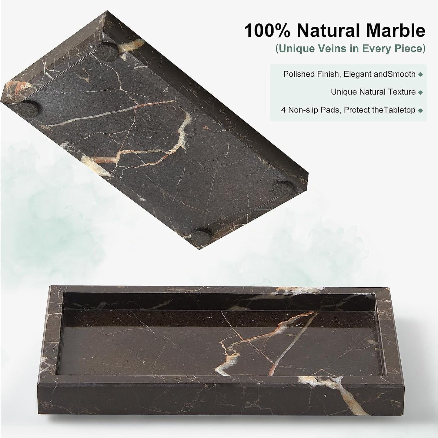Stone Organizer / Natural Small Marble Vanity Tray / Brown / 7.9 x 4.3 x 0.8