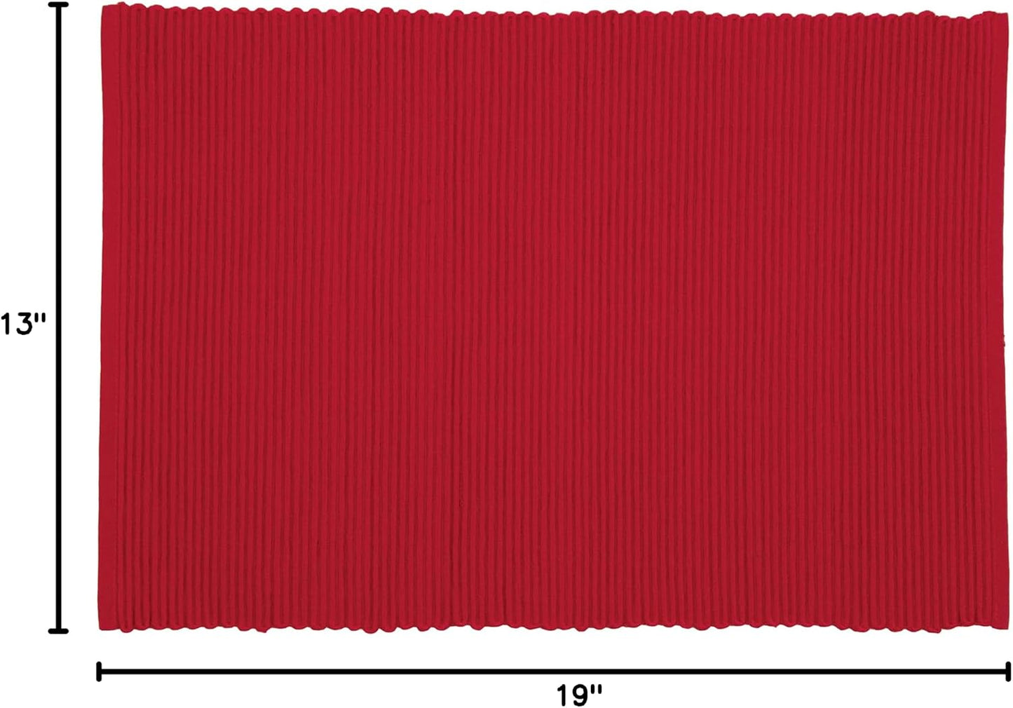 Now Designs Spectrum Placemats Ribbed Cotton, Chili Red, 19x13 inches (901495aa), Large, Set of 4