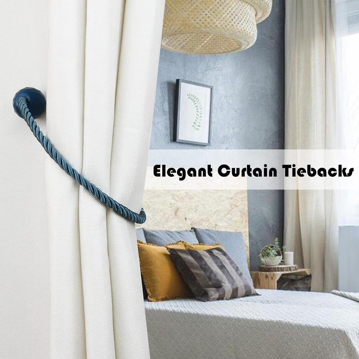 Strong Magnetic Curtain Tiebacks Decorative Rope Tie Backs Holdbacks Porlau | 6 Pack Blue Outdoor Curtain Rope Tiebacks