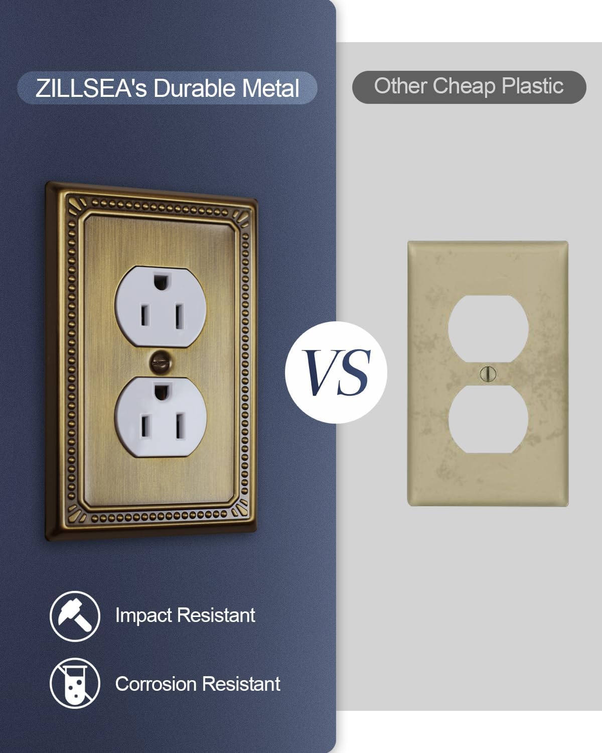 Switch Plates Outlet Covers, 6-Pack Antique Brass Metal Wall Plates | Midsize Beaded Duplex Outlet Cover, Fits Standard