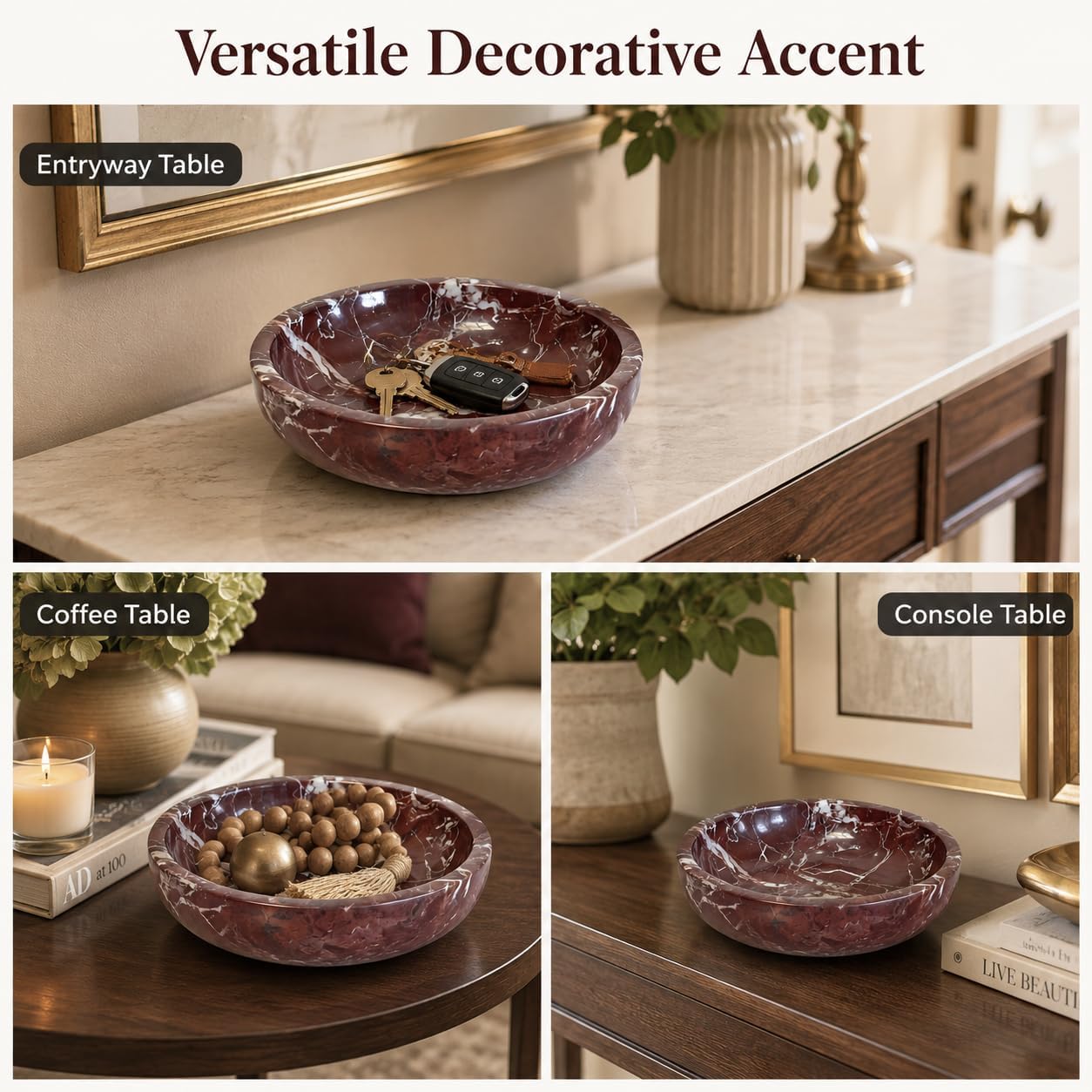 Large Decorative Marble Bowl / Purplered-7.87inch / 7.87 Inch