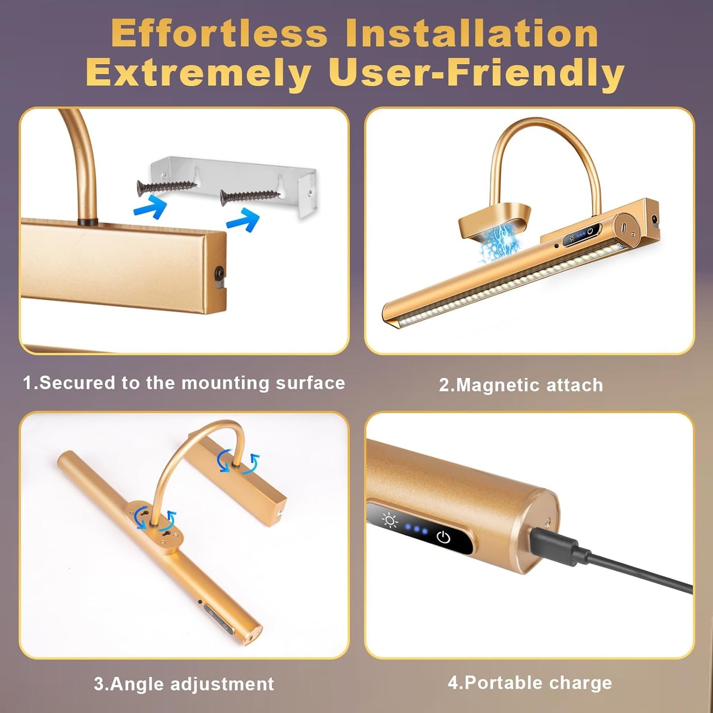 Dimmable Cordless Picture Light with Controller and Timer, Rechargeable 5000mAh Battery Wall Sconce for Wall Pictures