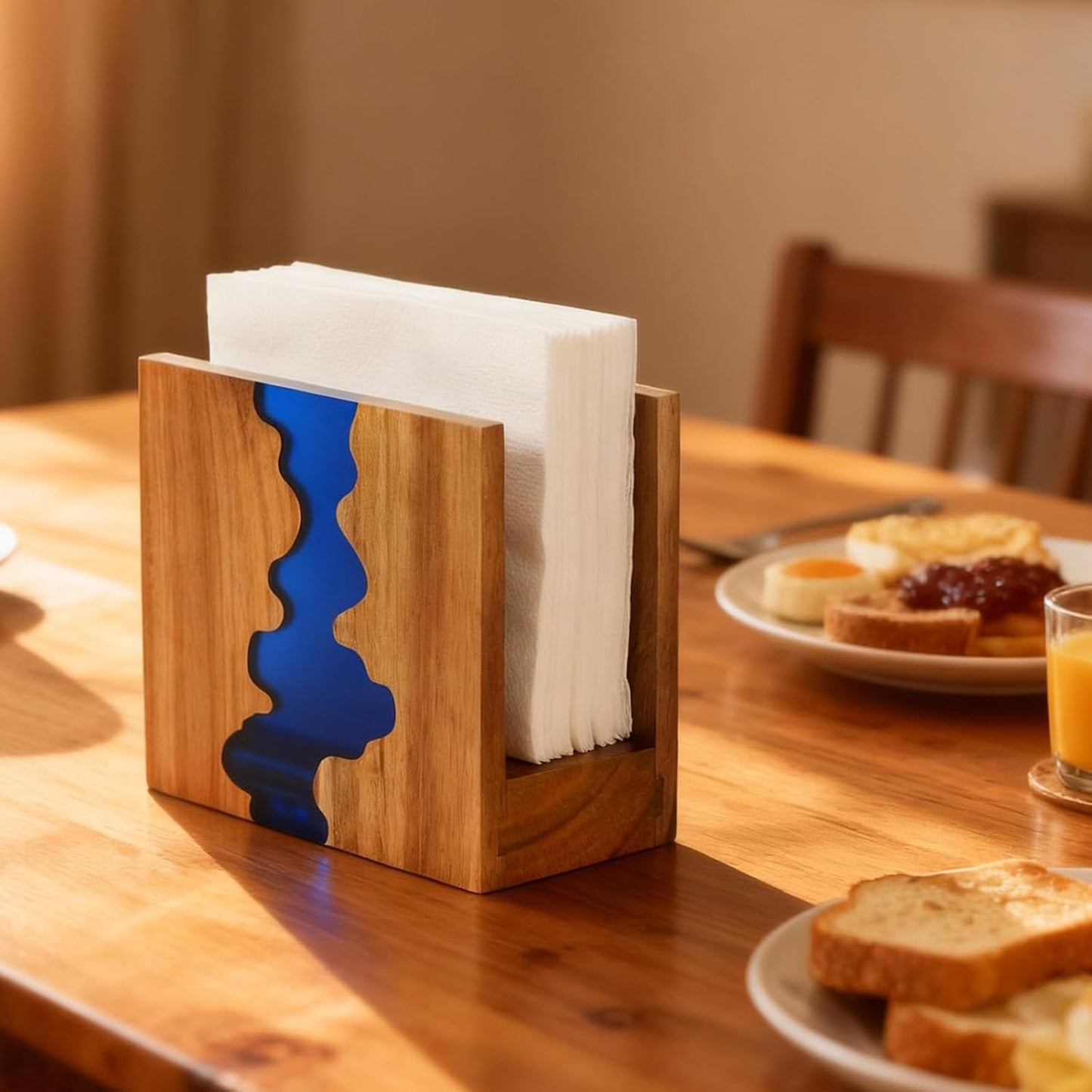 Acacia wood & Epoxy resin Napkin holder / Blue