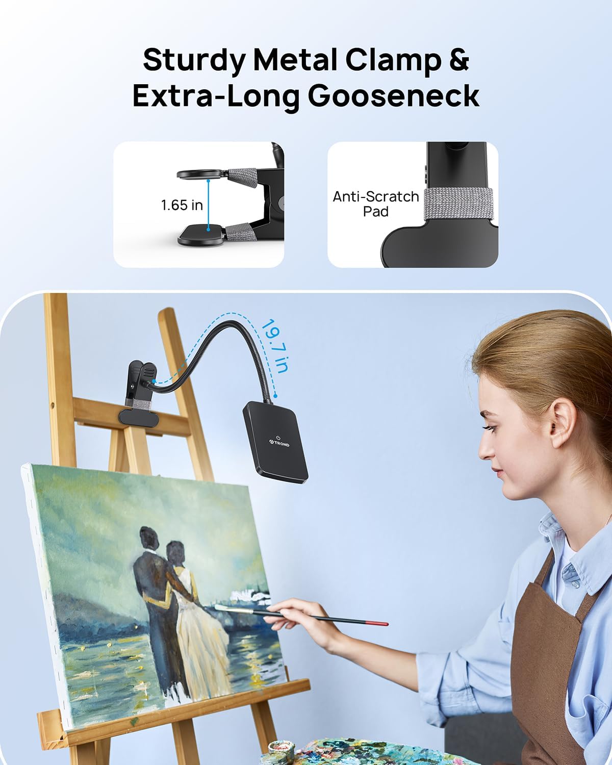 TROND LED Desk Lamp with Clamp, 1000LM Bright 3-Level Dimmable Desk Light | 6000K Daylight Extra-Long Flexible
