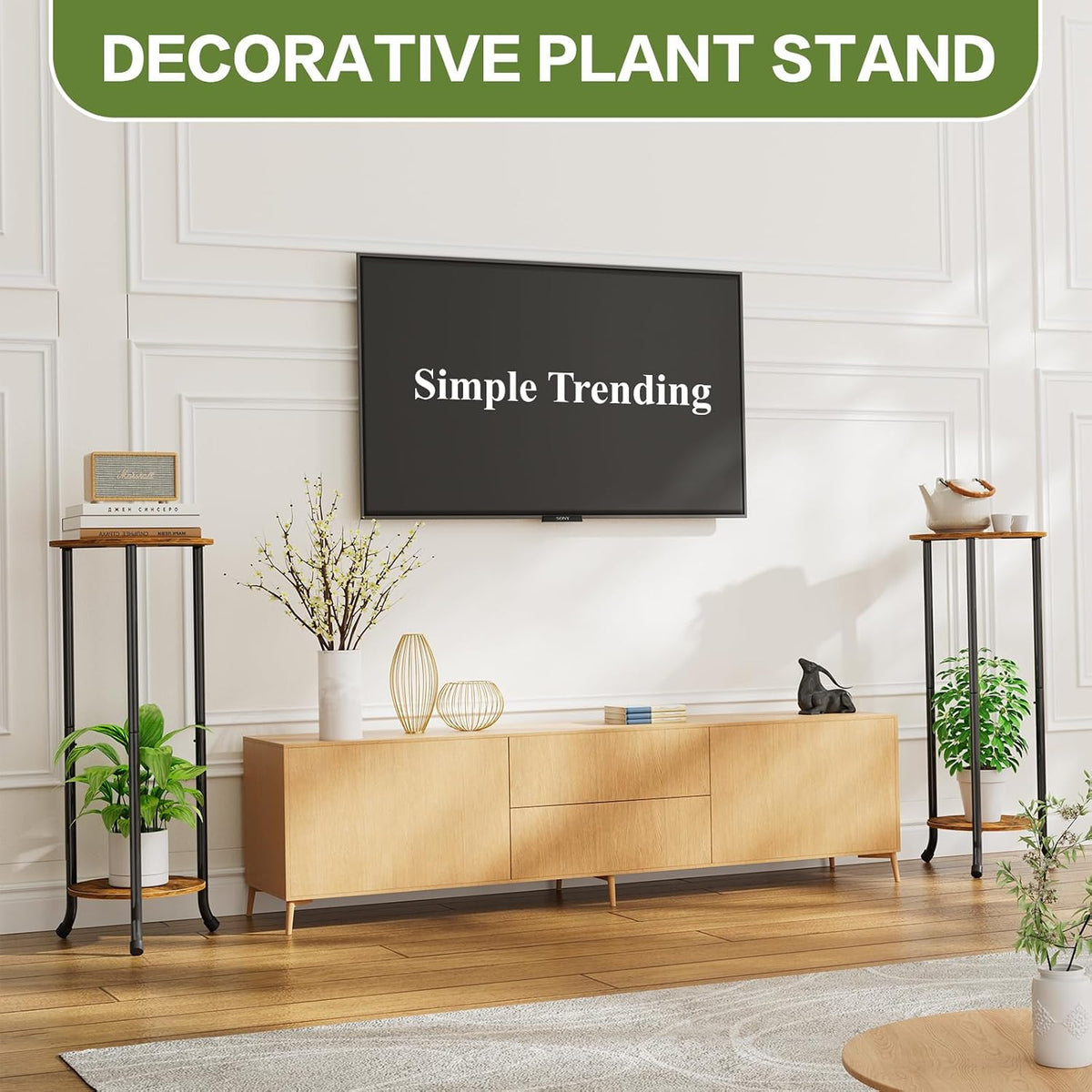 Simple Trending Plant Stand Indoor Outdoor, 29.4” Tall Flower Storage Plant Shelf Set of 2, Round Corner Display Rack