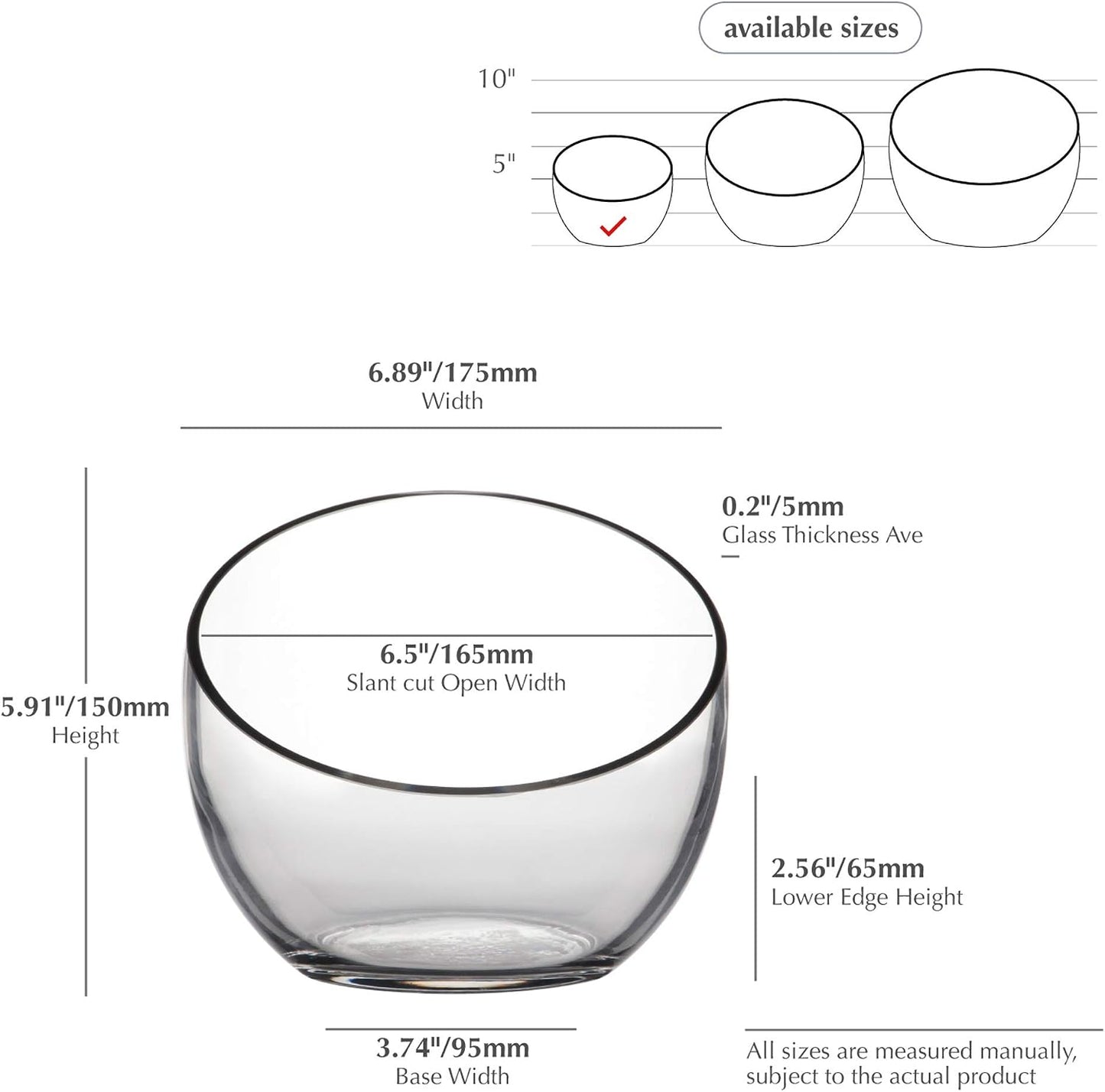 Slant Cut Bowl Glass Vase / Slant Bowl 6"H / Clear / 6 x 2.7