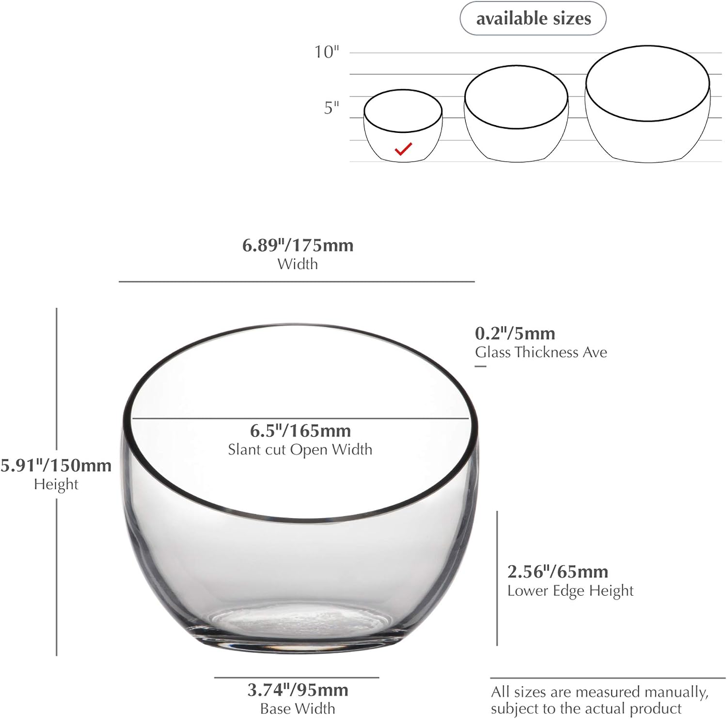 Slant Cut Bowl Glass Vase / Slant Bowl 6"H / Clear / 6 x 2.7