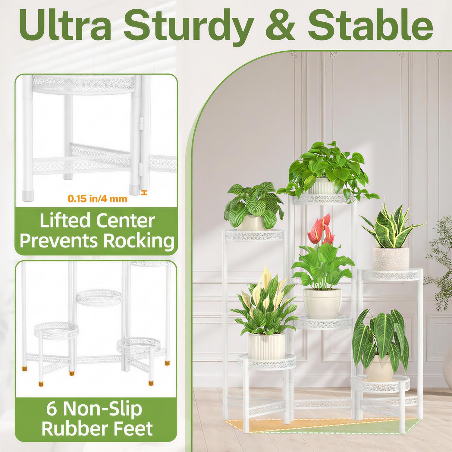 iDavosic.ly Plant Stand Indoor Outdoor, 6 Tier Iron Corner Shelf, White | Tiered Tall Flower Display Holder, Folding