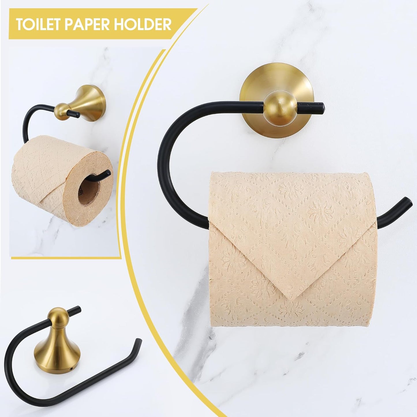 Brushed Gold and Black Bathroom Hardware Set, 4-Piece Black and Gold Bathroom Accessories Kit Stainless Steel 23.6 Inch
