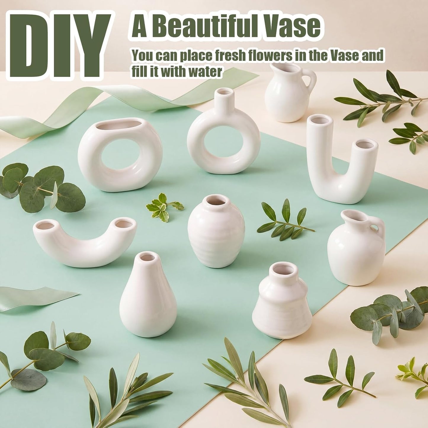 Small Ceramic Vase Fridge Magnets / White / 2.36 Inch / Set of 8