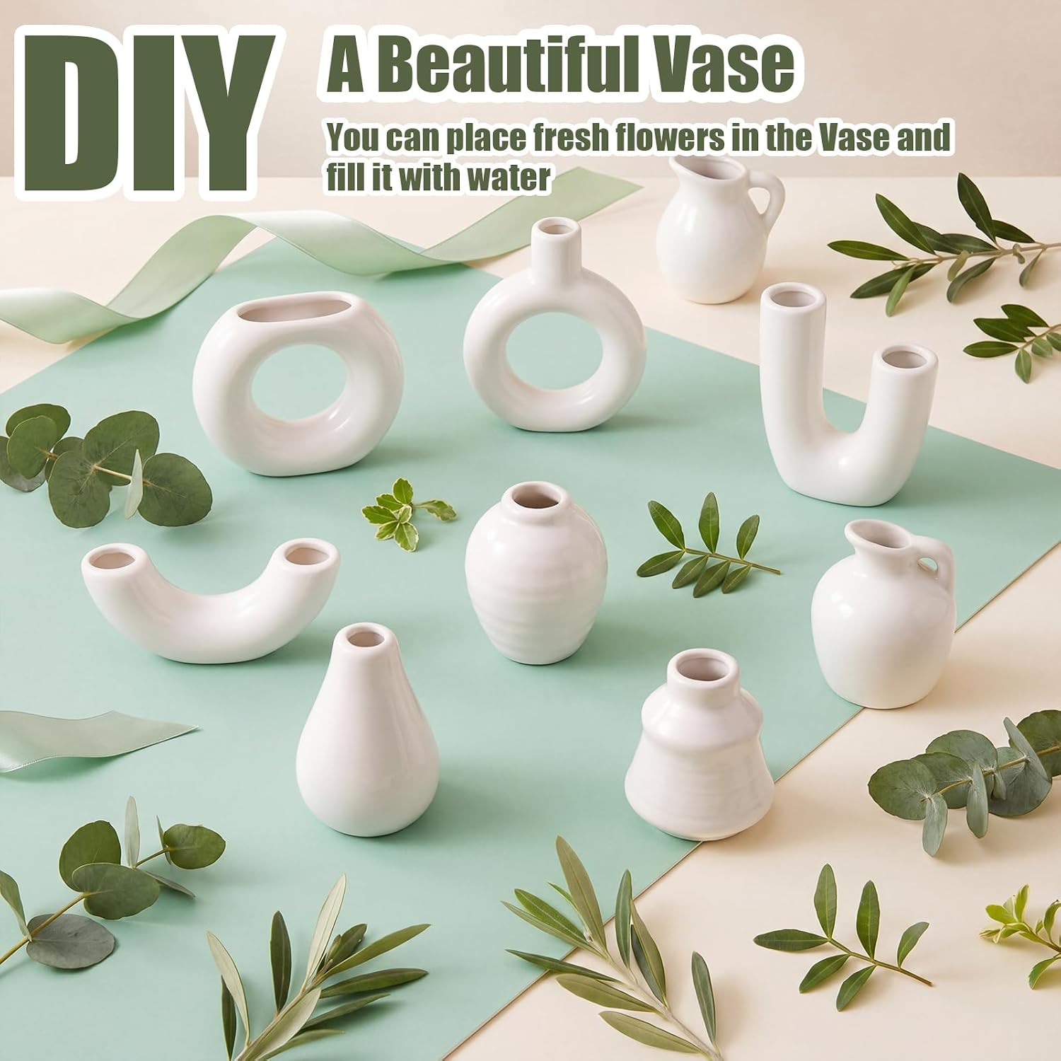 Small Ceramic Vase Fridge Magnets / White / 2.36 Inch / Set of 8