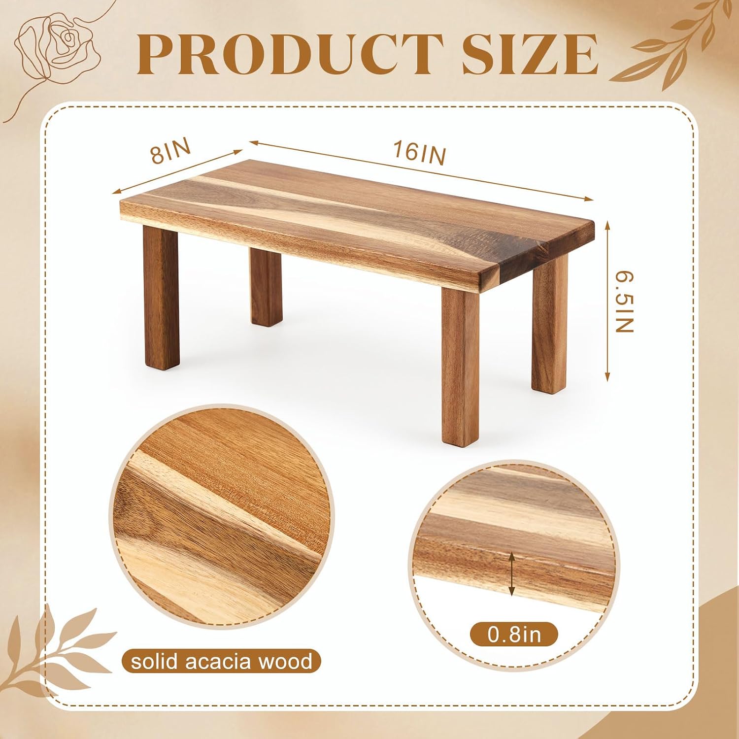 Extra Large Acacia Wooden Riser Wooden Countertop Organizer Display Shelf for Top / 16 x 8 x 6.5