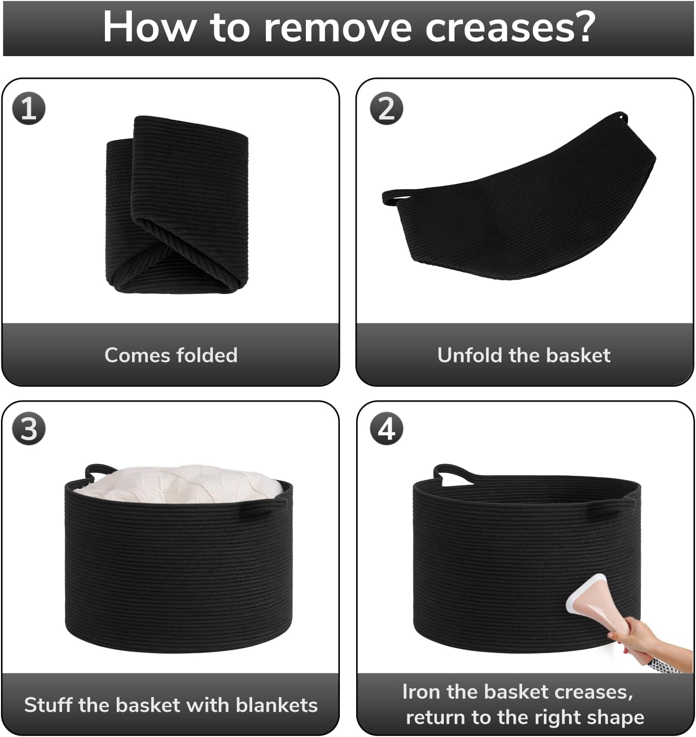 Woven Storage Baskets / Black / 19.7 x 19.7 x 12.6