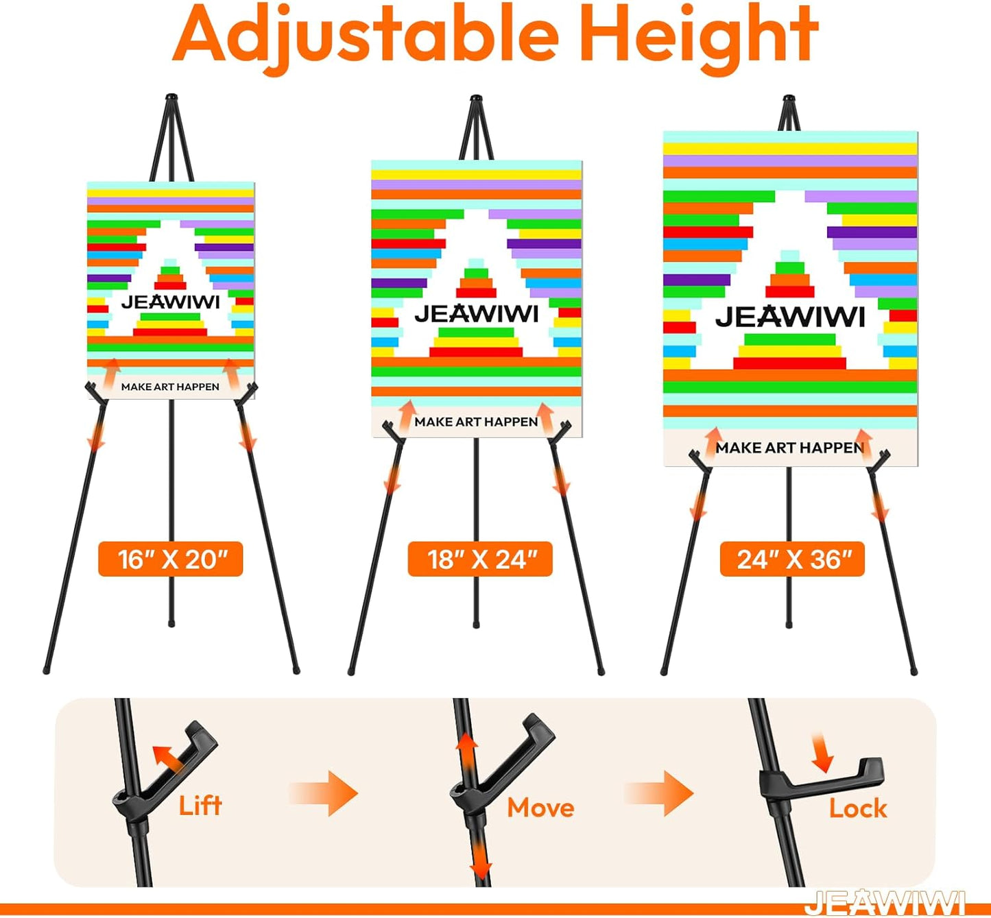 JEAWIWI 3 Pcs Lightweight Easel Stand, 66 Inch, Black, with Carry Bags | Adjustable Portable Metal Display Easel &