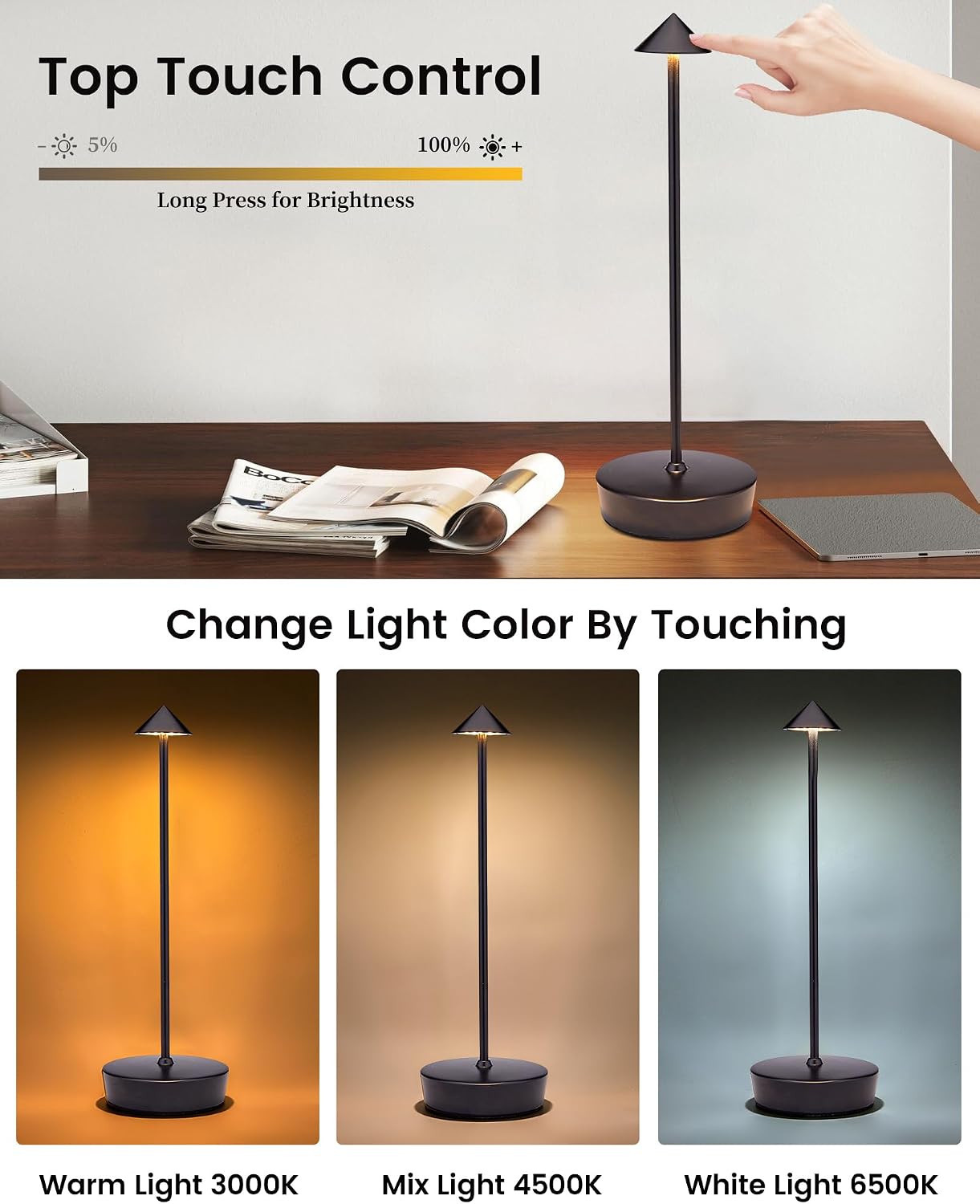 Cordless Led Table Desk Lamp 2 Pack, 7000mAh Battery Outdoor Table Light Waterproof for Restaurant Patio Camping Home