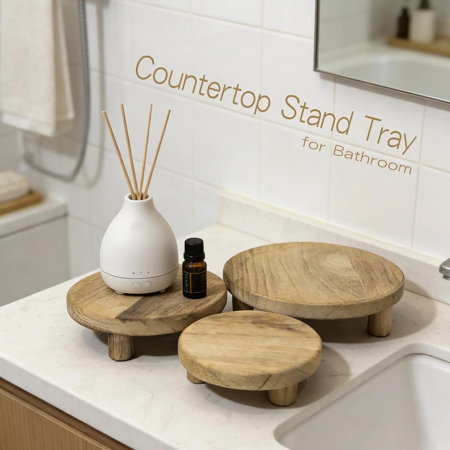 Solid Wood Plant Riser / Lightbrown / Natural / 10 Inch / Set of 3