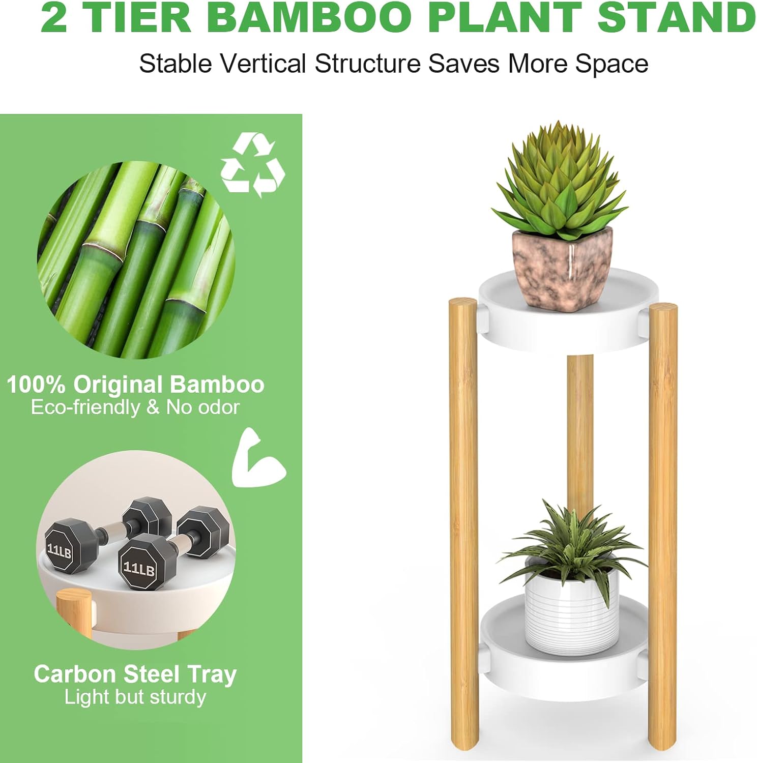 2-Tier Plant Stand Indoor, Tall Bamboo Corner Shelf for Multiple Plants | Narrow 2-Tier Display, Easy-Clean