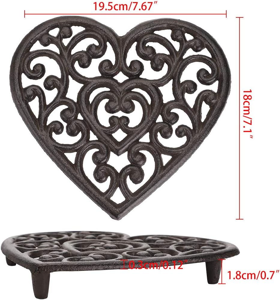 Sumnacon 2 Pcs 7.7 Inch Cast Iron Trivets - Heavy Duty Rustic Metal Hot Pot Pads, Vintage Hot Plate Trivets for Kitchen