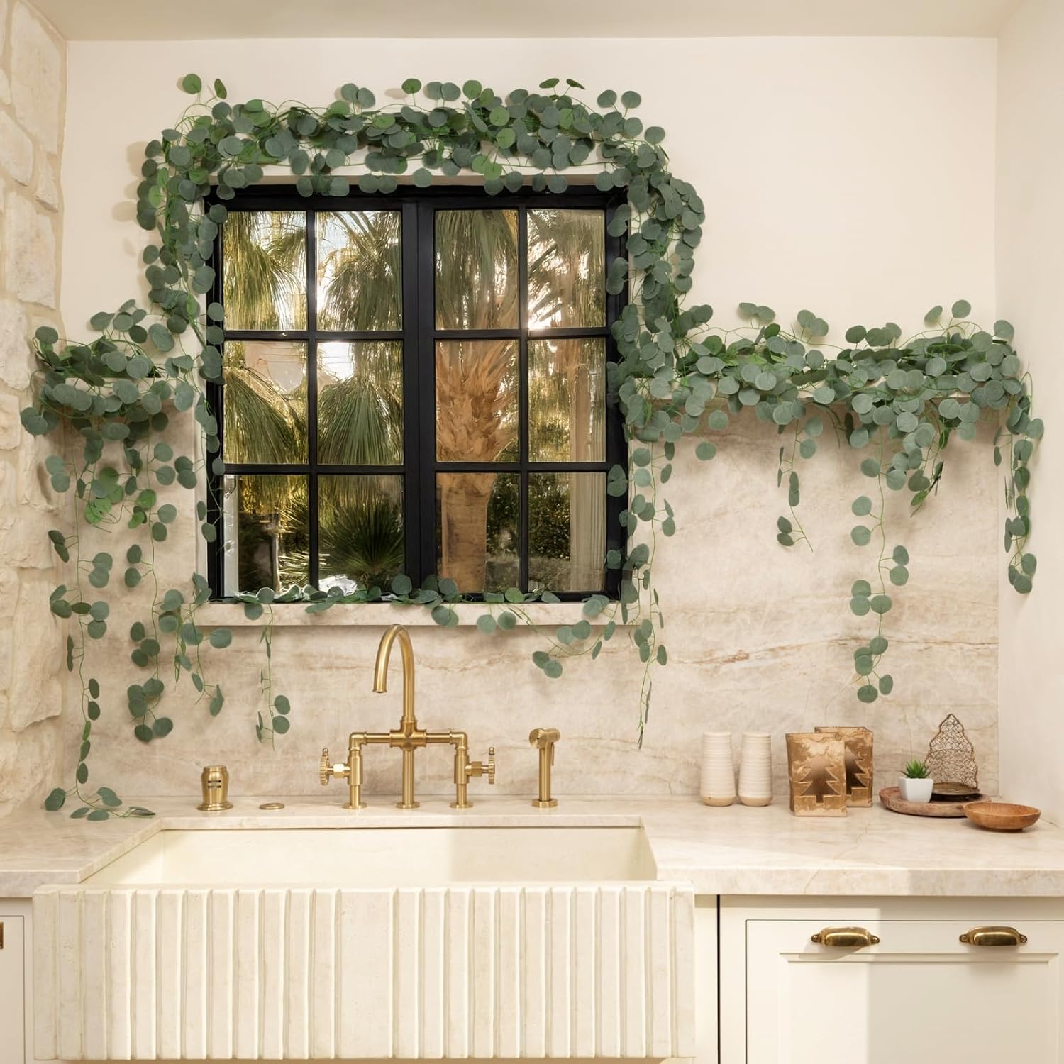 Artificial Greenery Garland Faux Eucalyptus Leaves Table Vines / 168FT / Set of 24