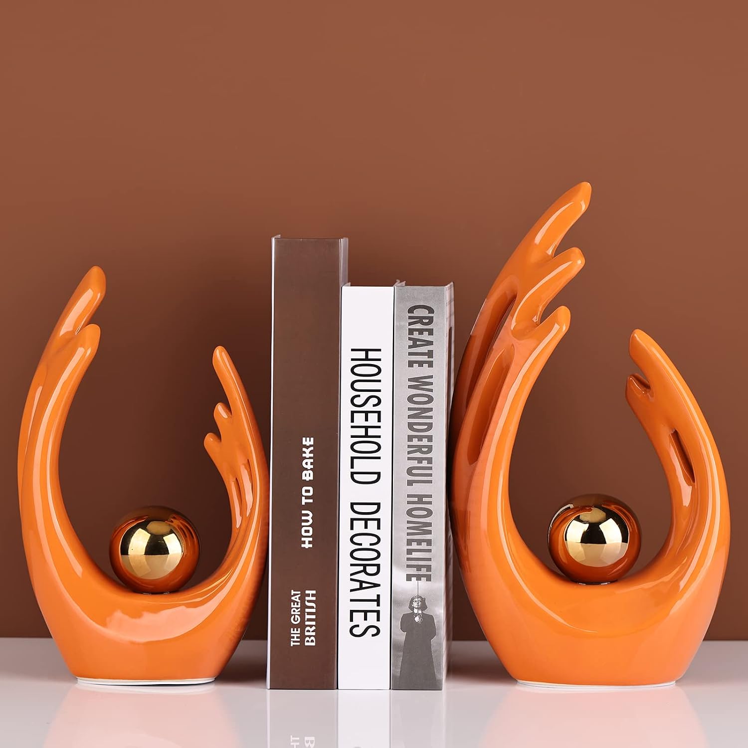 Abstract Art Ceramic Statue / Orange Gold / Small / 9.5 Inch