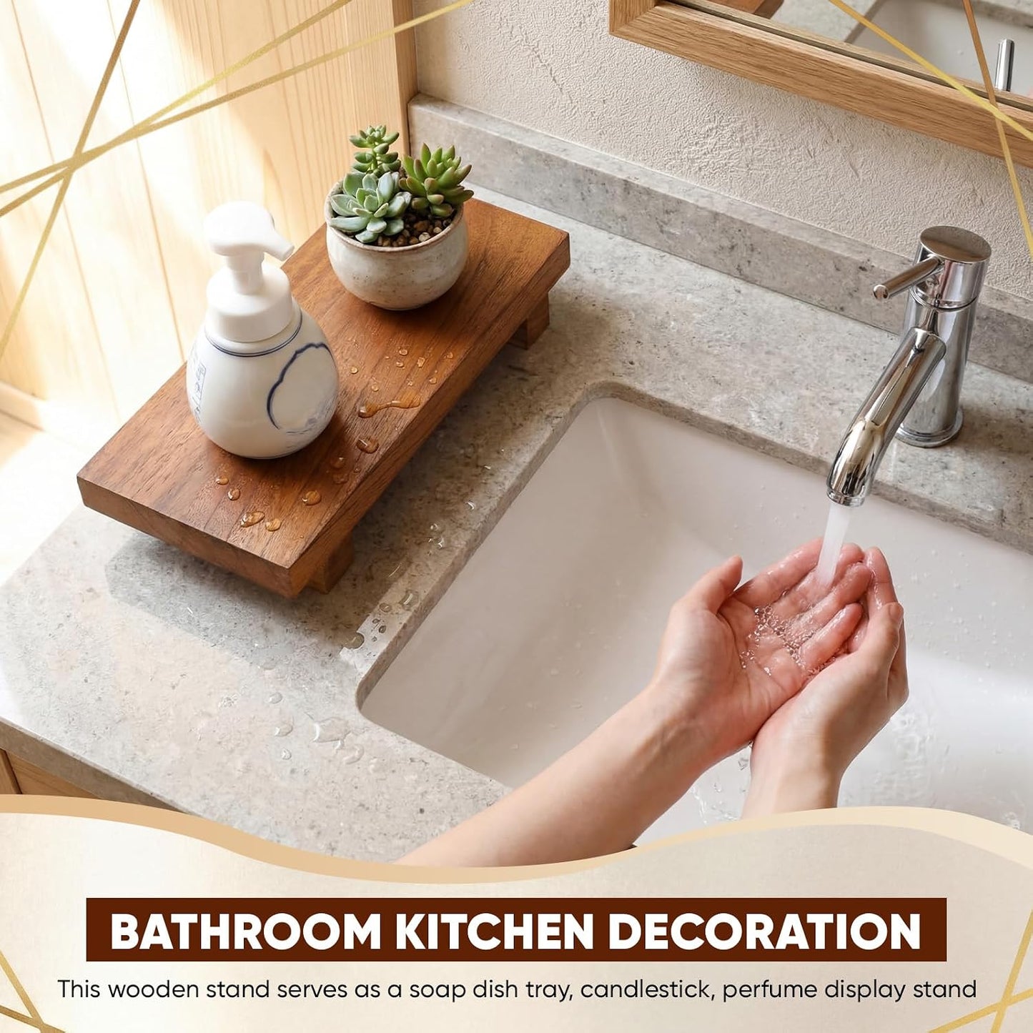 Wooden Risers for Display Paulownia Wood Pedestal Stand Bathroom Kitchen Counter / Brown / Set of 3