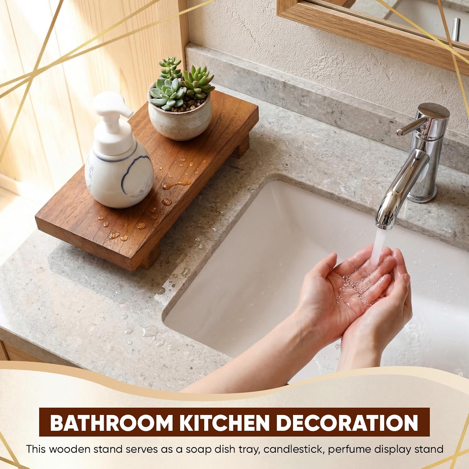 Wooden Risers for Display Paulownia Wood Pedestal Stand Bathroom Kitchen Counter / Brown / Set of 3