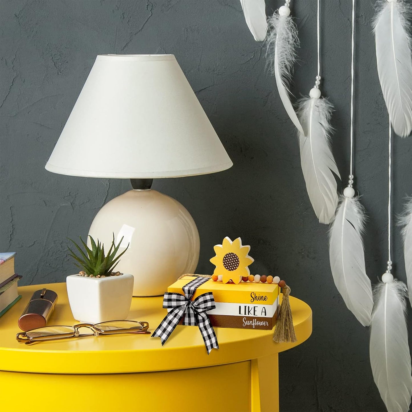 Ribbon Truck Wood Book Stack Table / Sunflower / Red