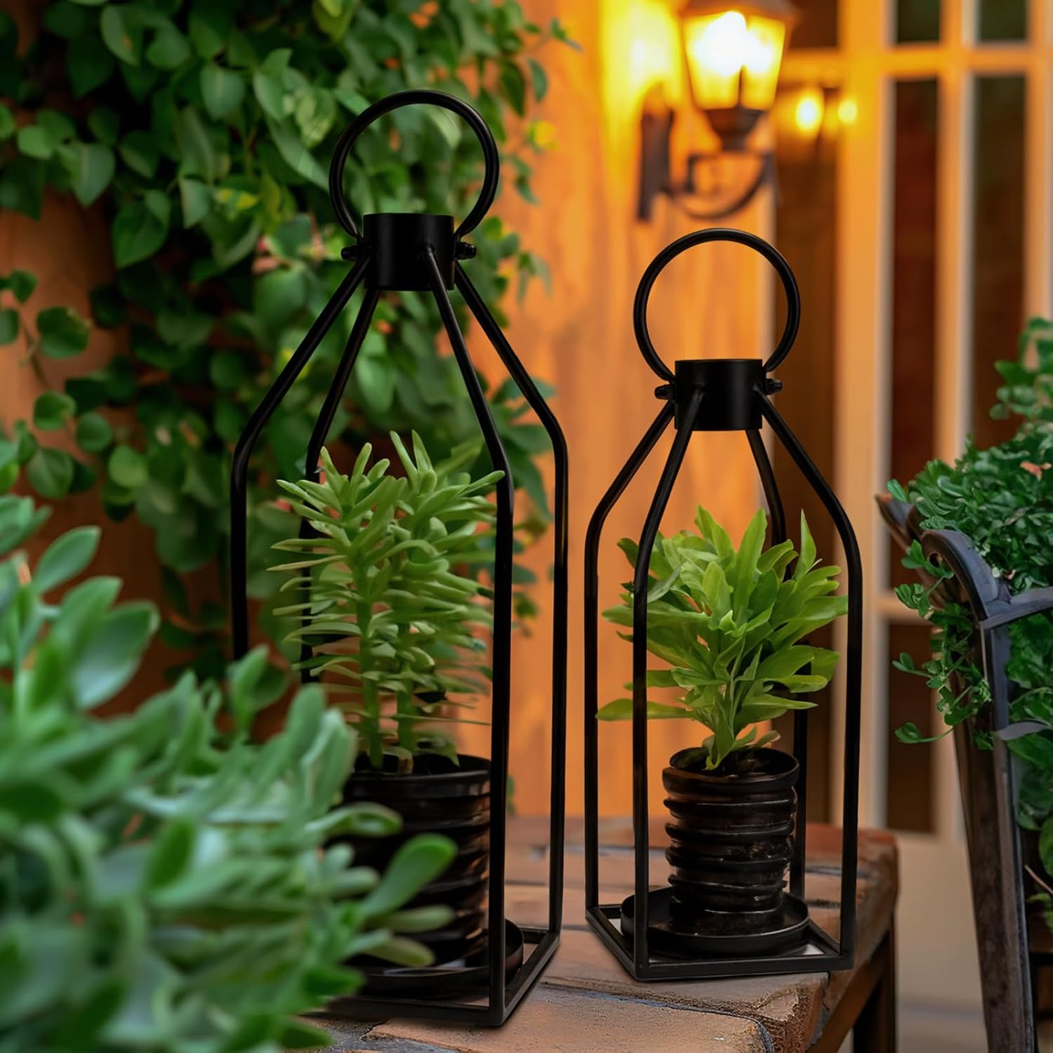 Homemory Modern Farmhouse Black Metal Lanterns 2PCS with Flameless Candle | Waterproof Lantern Design Outdoor Indoor