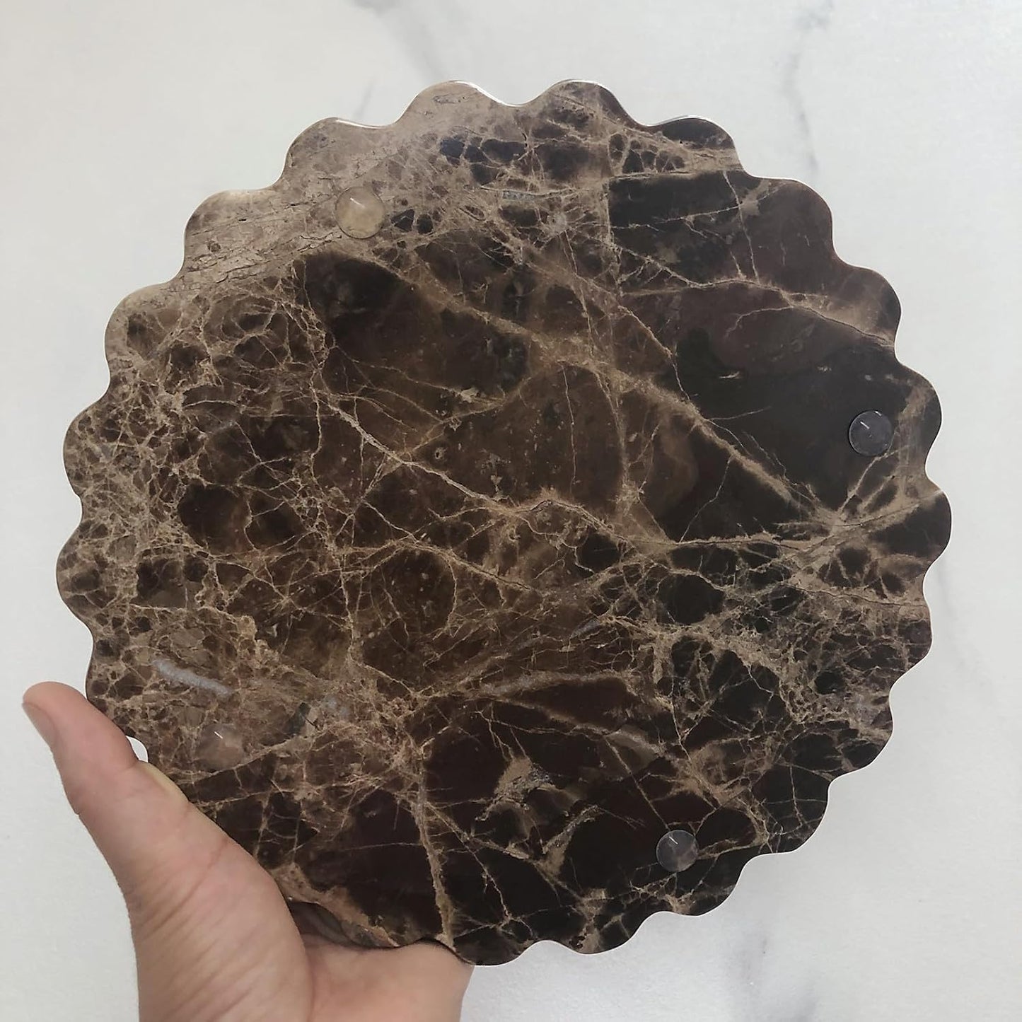 Marble Tray Round Scalloped Tray Small Serving Platter for Counter / Coffee Net