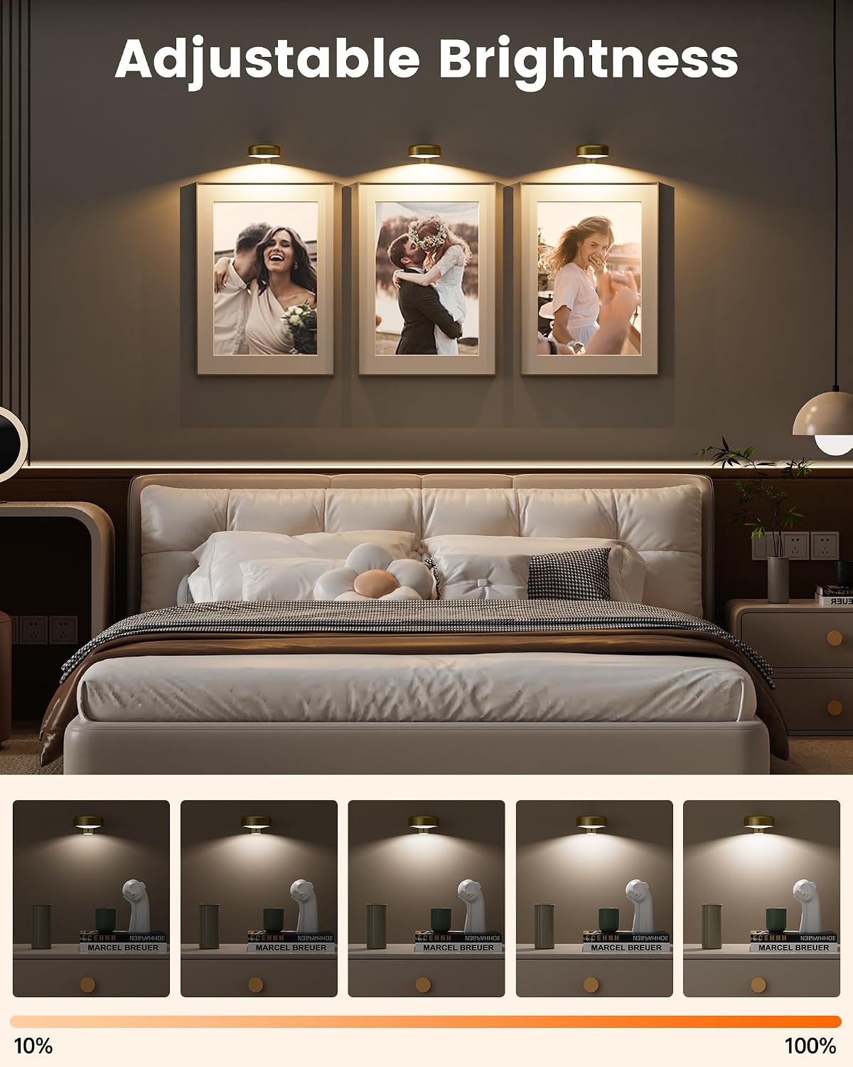 3 Pack Picture Lights for Wall,Wireless 2000mAh Rechargeable Magnetic LED Puck Lights with Remote,3 Color Temps and 12