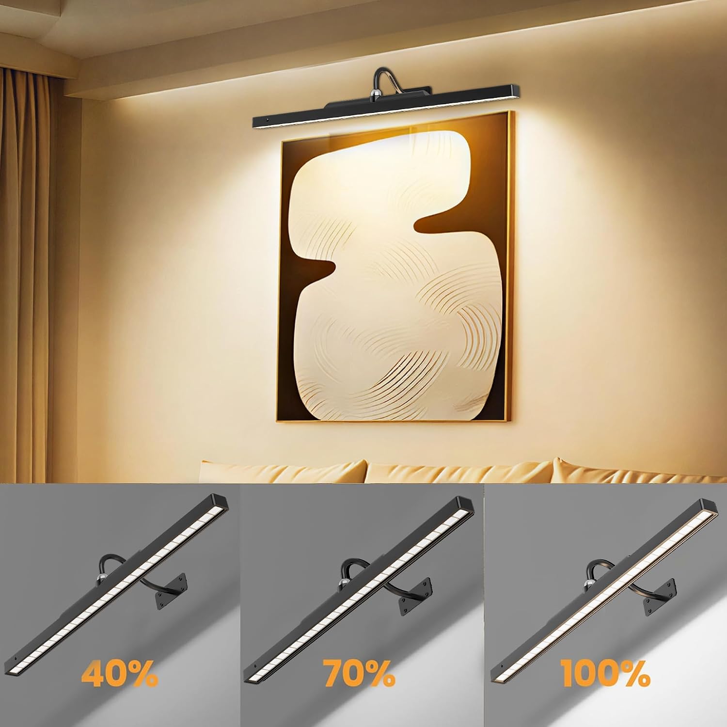 24Inch Picture Lights Battery Powered 6000mAh -3 Pack Black Wireless Remote Control Sconces for Gallery, Living Room