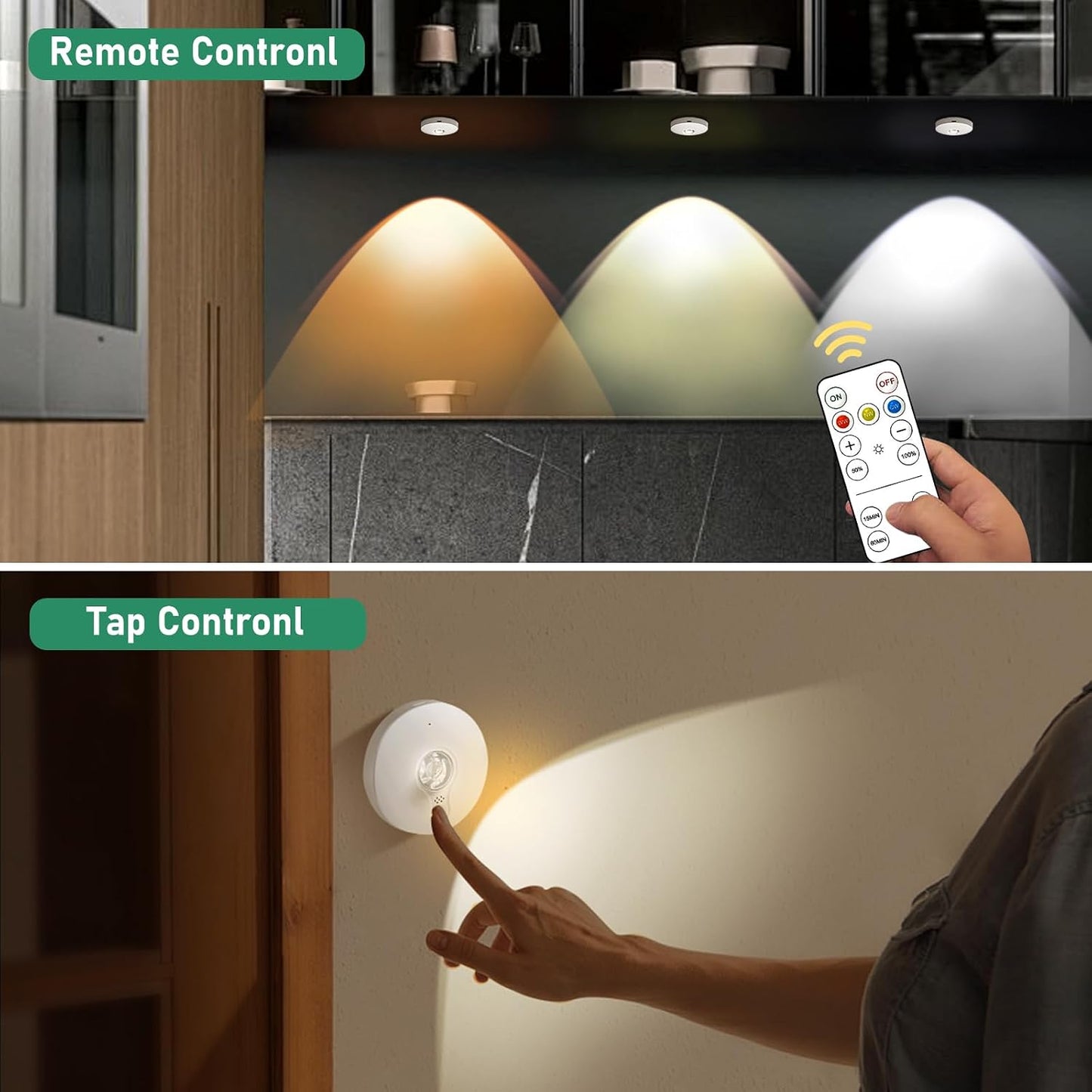 UNUSROOM Rechargeable Puck Lights with Remote Control,2000mAh High Capacity Battery Operated LED Under Cabinet