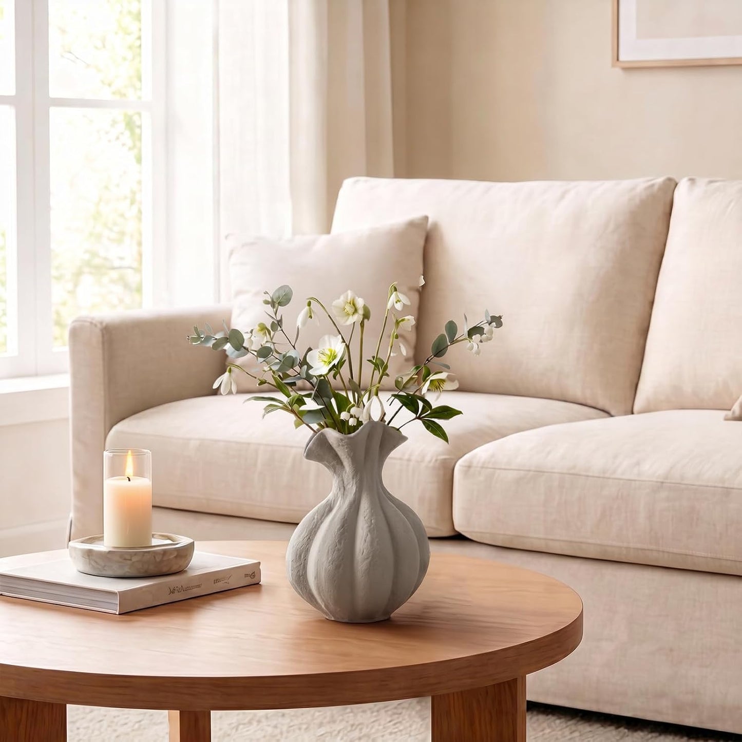 Small Farmhouse Flower Vase for Pampas Grass / Gray / 7.7 INCH