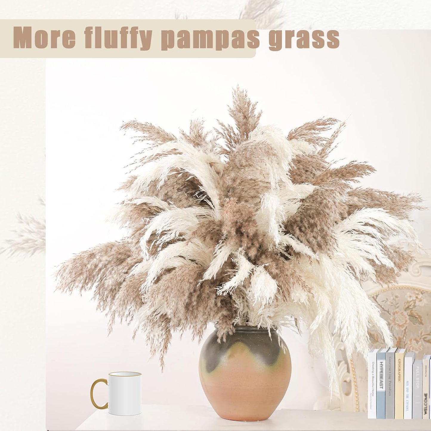 Fluffy & White Pampas Grass Decor Tall Pompas Grass / 10brown & 10white / Brown / Set of 20