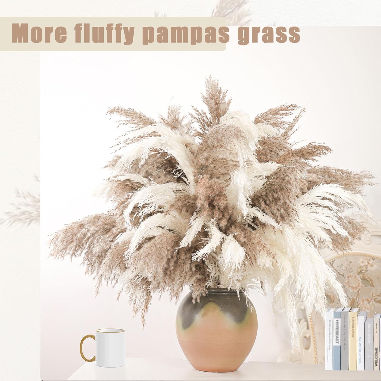 Fluffy & White Pampas Grass Decor Tall Pompas Grass / 10brown & 10white / Brown / Set of 20