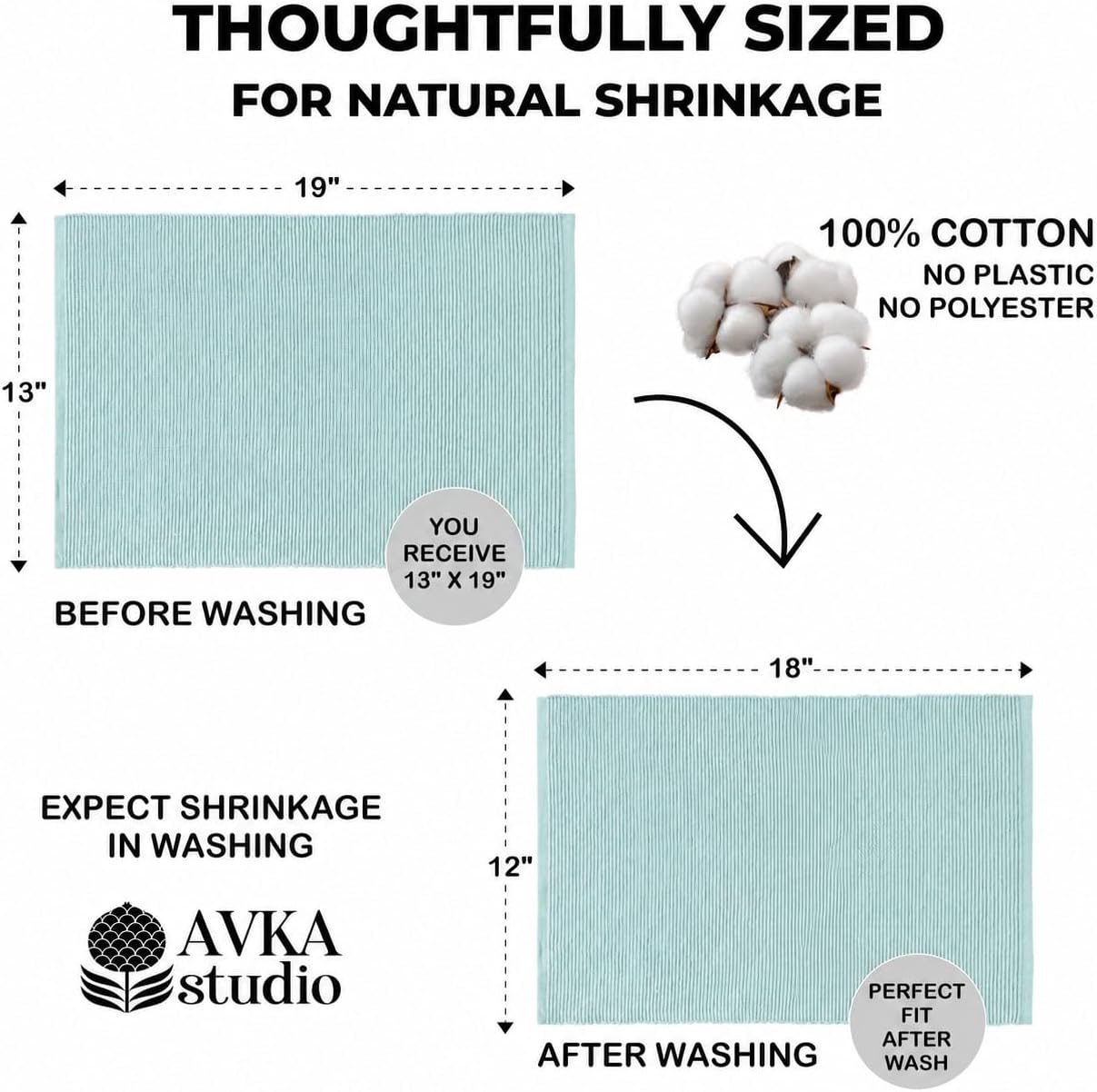 100% Cotton Ribbed Placemats - Set of 6-13 x 19 Inches - Light Blue - Everyday Cloth Table Mats - Thick Construction