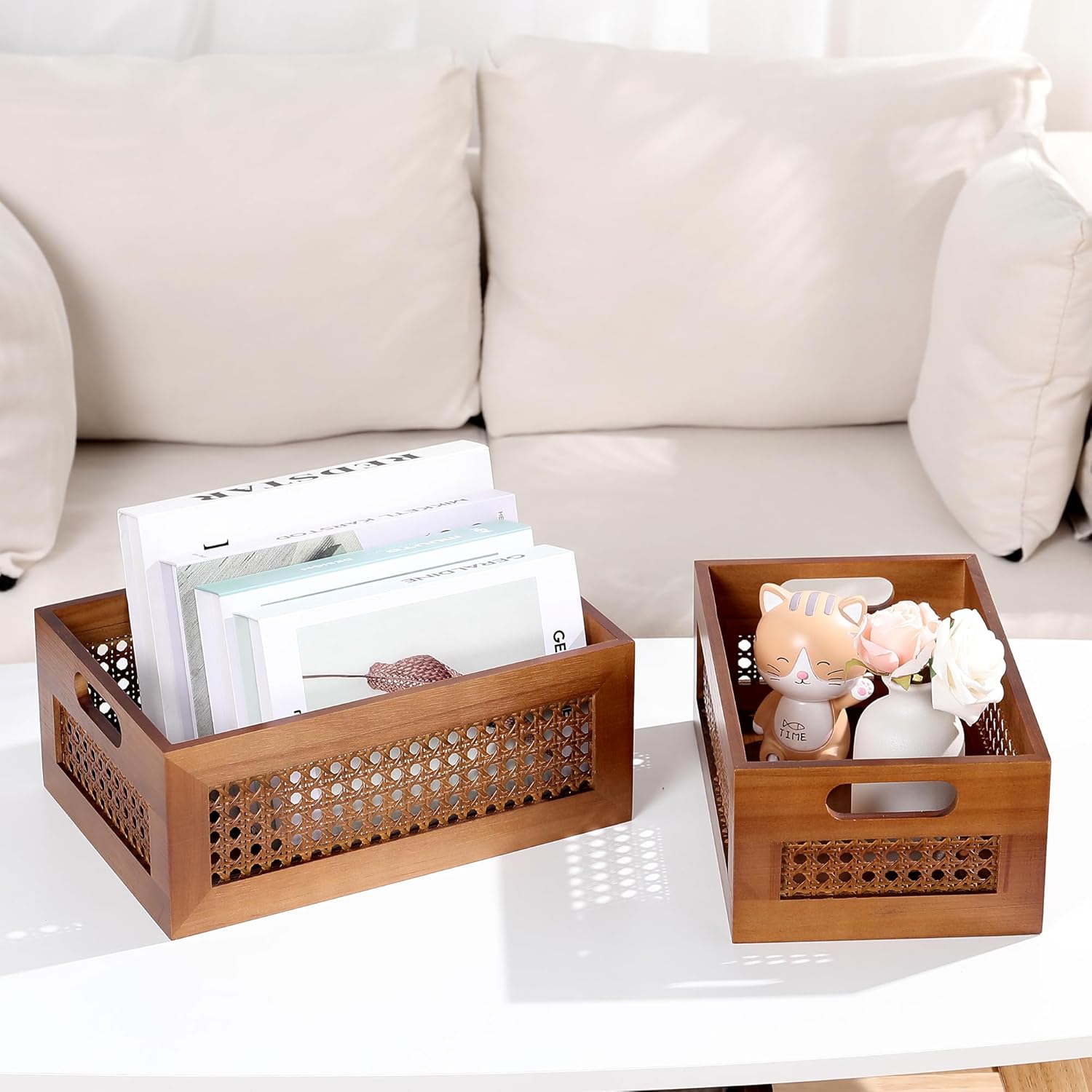 Frame & Handles Decorative Natural Bamboo Woven / Brown / 4 Set - Multiple Sizes / Set of 4