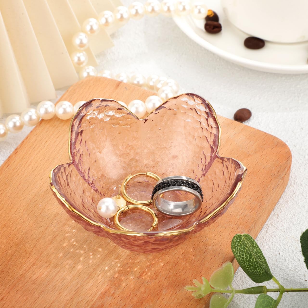 Cherry Blossom Decorative Trinket Bowl Small Jewelry and Candy Dish Elegant Glass Plate