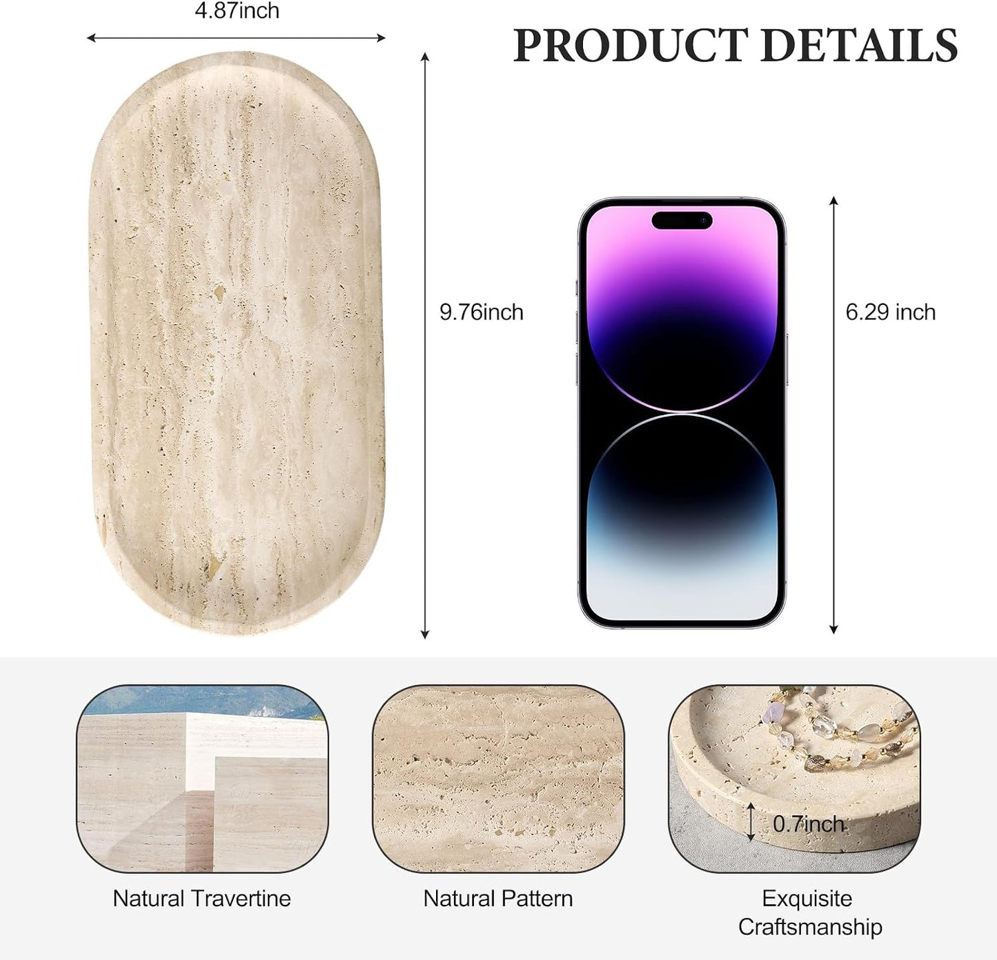 Marble Tray / Marble Storage Trays for Perfume / Travertine / 10 x 5 x 0.7 / Natural