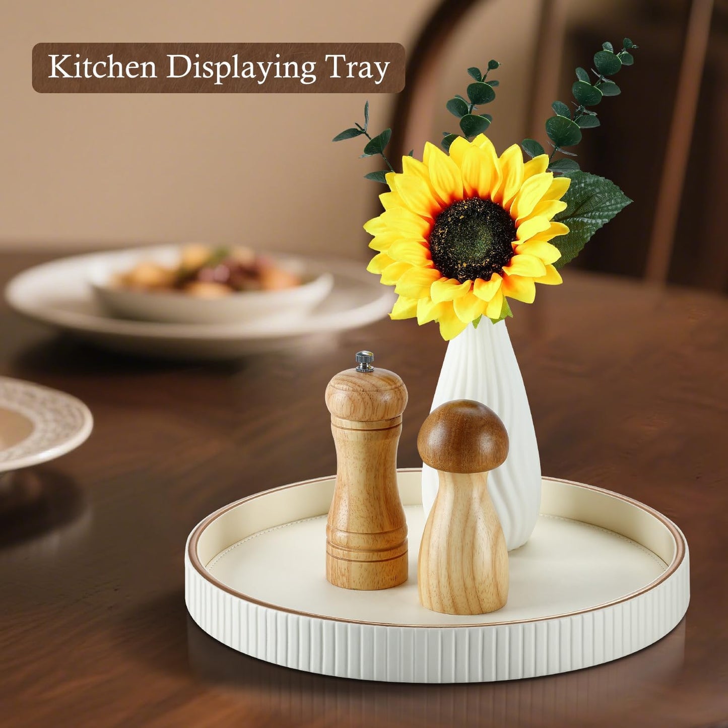 PU Leather Compact Table Tray / Cream White