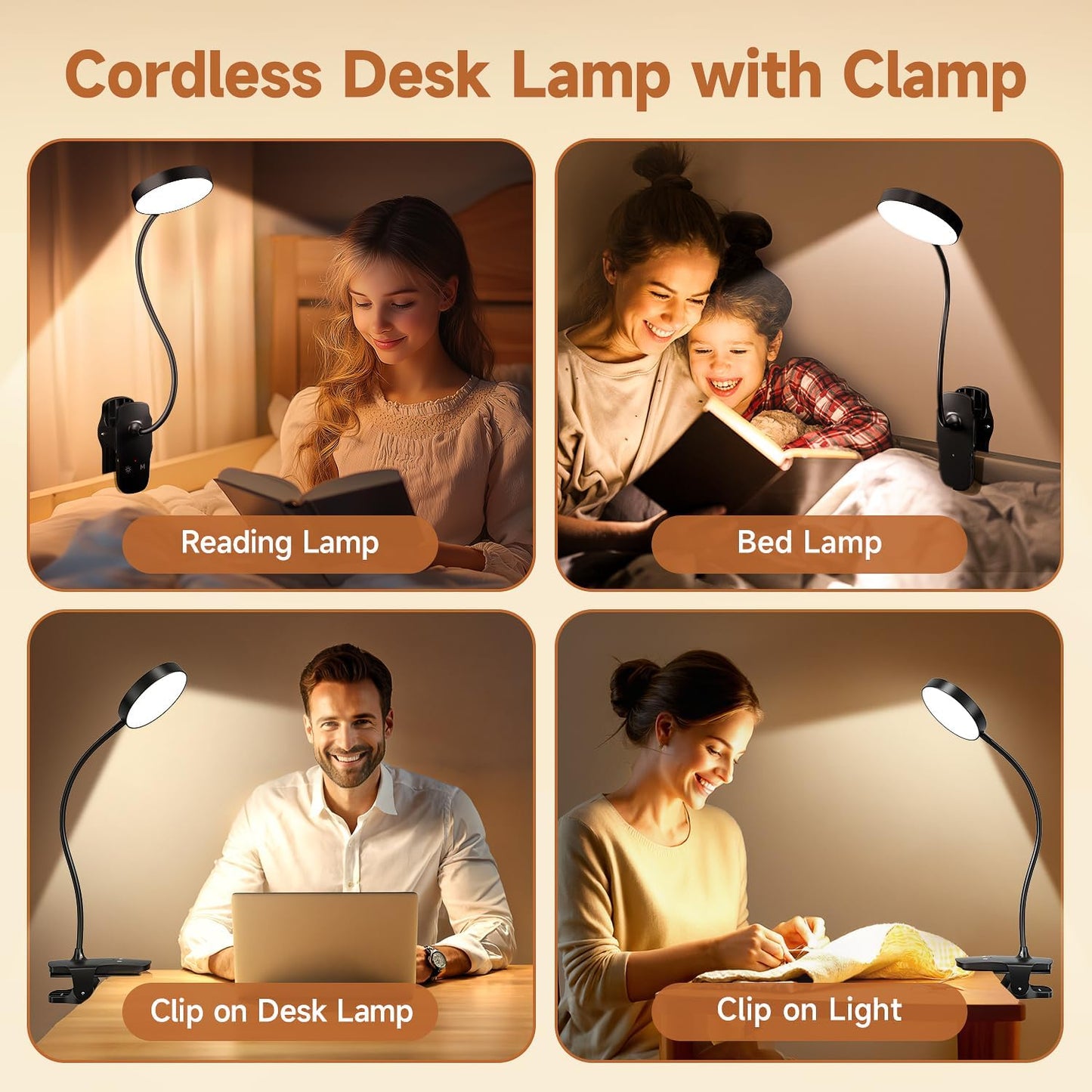 Mubarek Clip on Lamp,5 Brightness+5 Color Clip on Light,200LM 36 LED Reading Lights for Books in Bed,1800mAh Battery