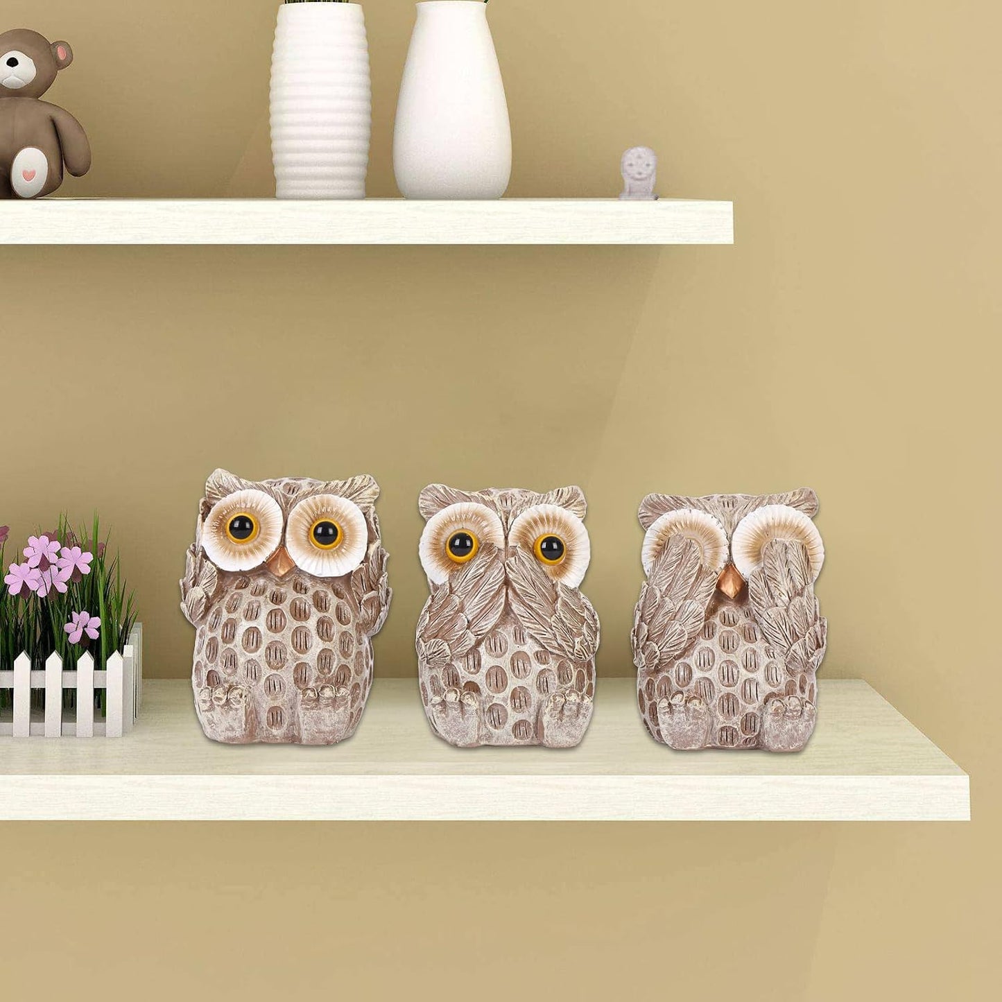 Owl Figurines / Owl Statues Home Décor / Brown / Set of 3